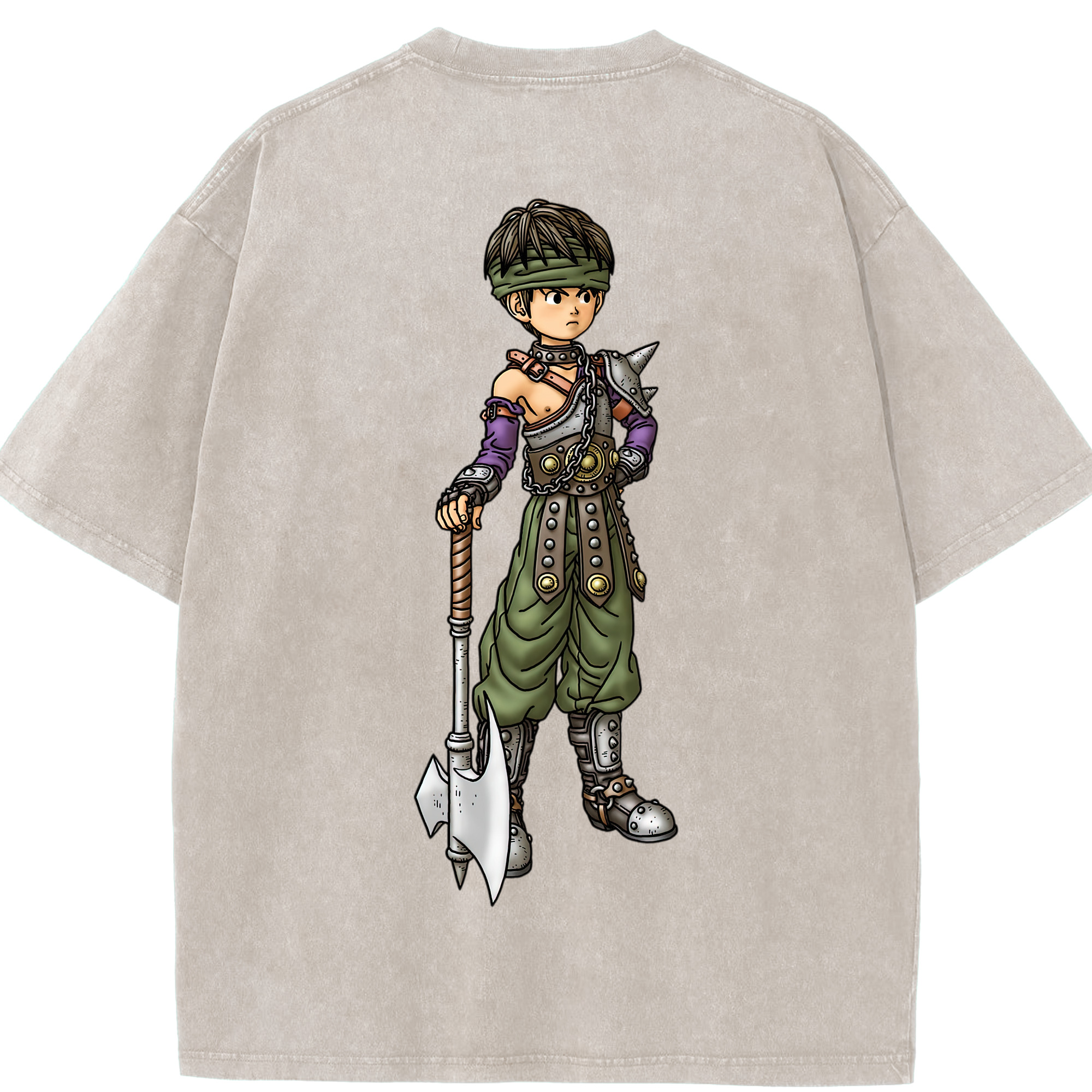 （画像用） ドラゴンクエスト Doragon Kuesuto Dragon Quest 綿100% ヴィンテージ風 半袖Tシャツ（背面プリント）