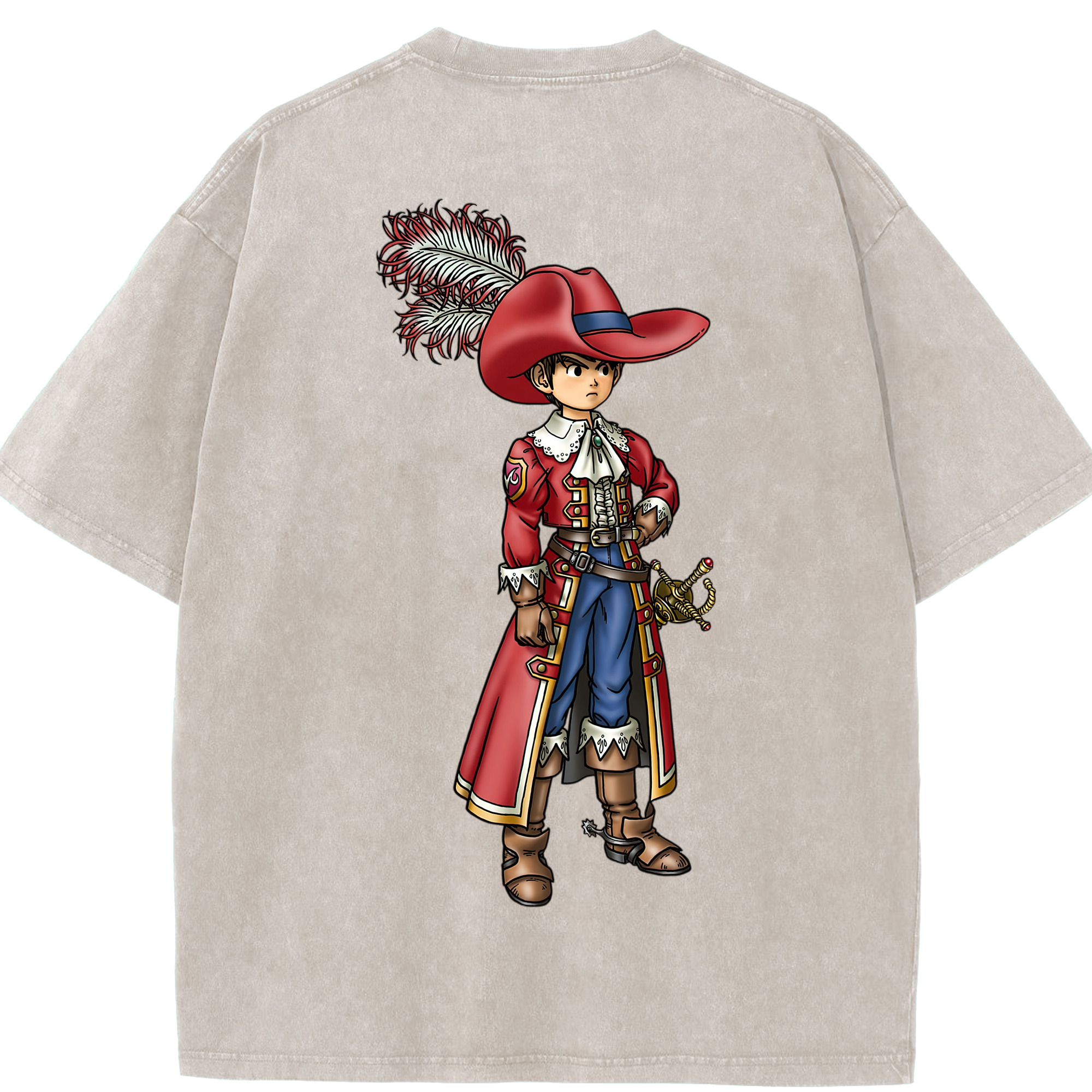 （画像用） ドラゴンクエスト Doragon Kuesuto Dragon Quest 綿100% ヴィンテージ風 半袖Tシャツ（背面プリント）