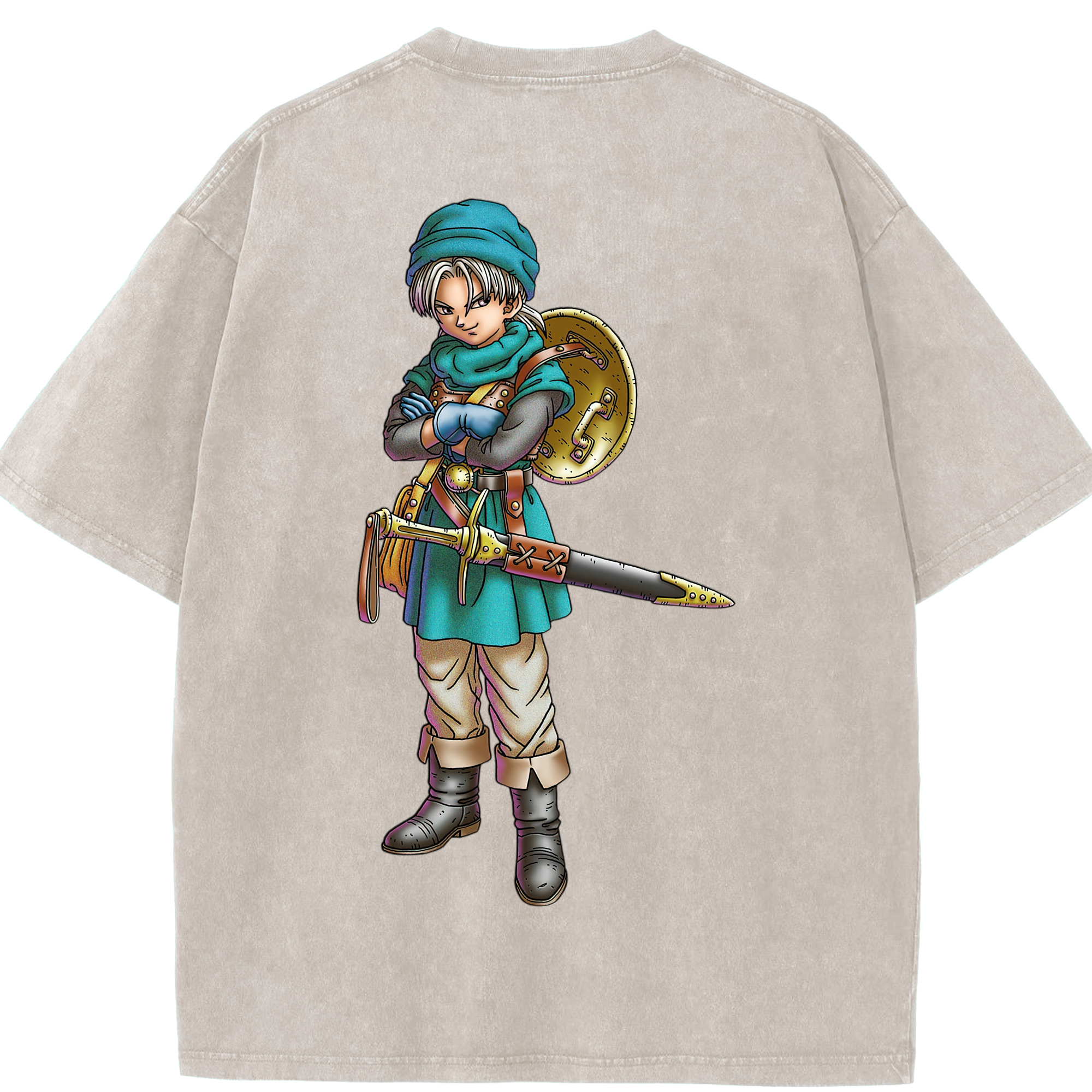 （画像用） ドラゴンクエスト Doragon Kuesuto Dragon Quest 綿100% ヴィンテージ風 半袖Tシャツ（背面プリント）