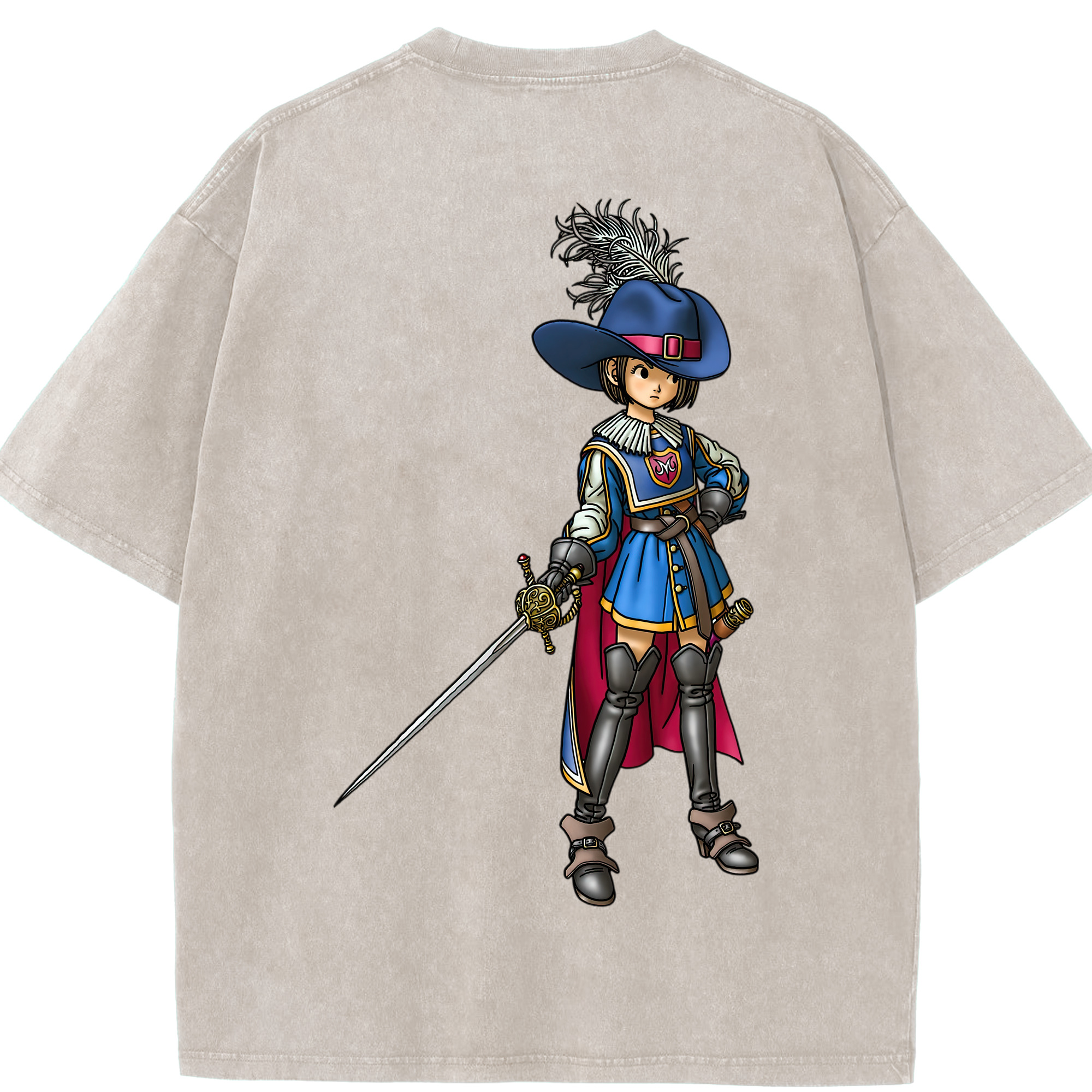 （画像用） ドラゴンクエスト Doragon Kuesuto Dragon Quest 綿100% ヴィンテージ風 半袖Tシャツ（背面プリント）