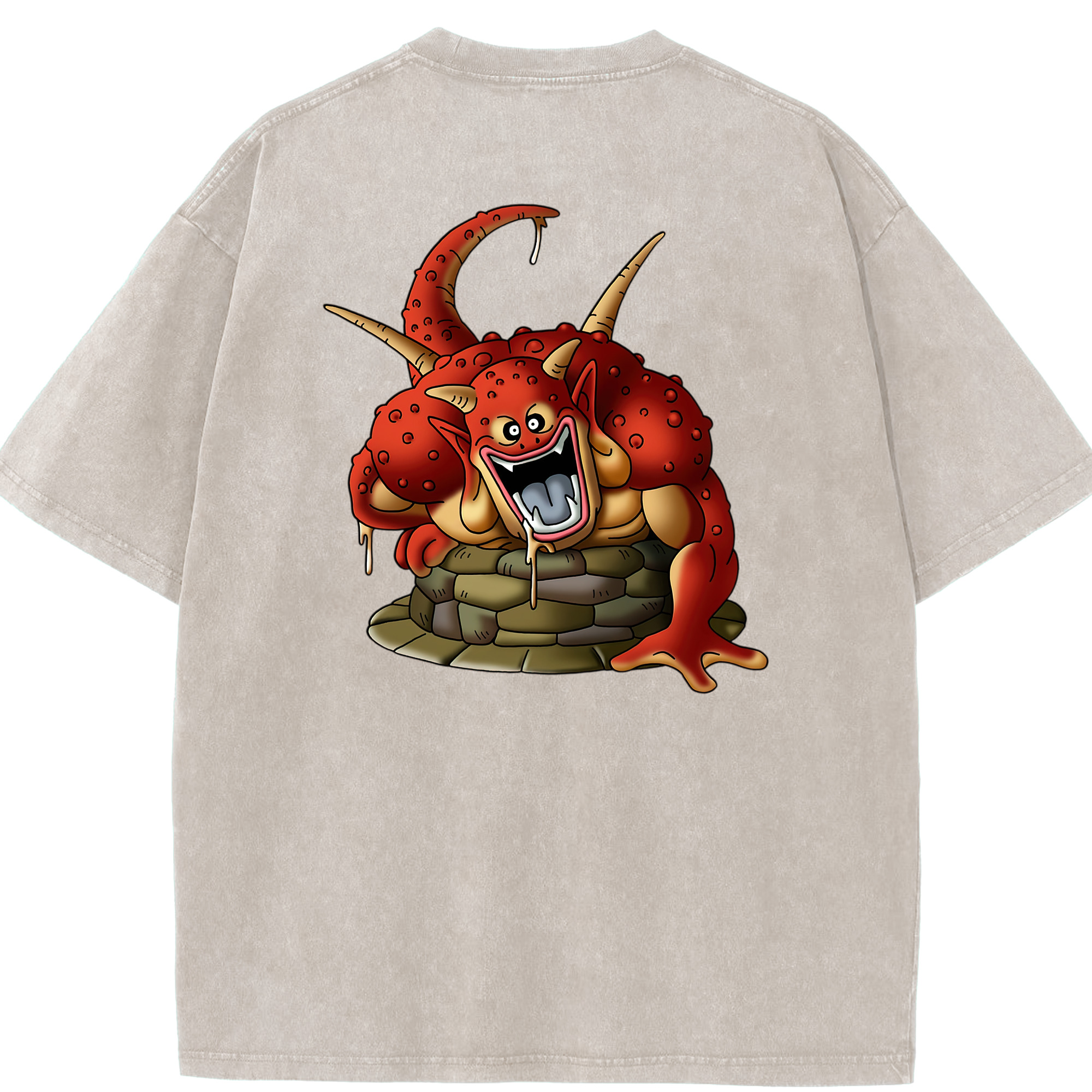 （画像用） ドラゴンクエスト Doragon Kuesuto Dragon Quest 綿100% ヴィンテージ風 半袖Tシャツ（背面プリント）