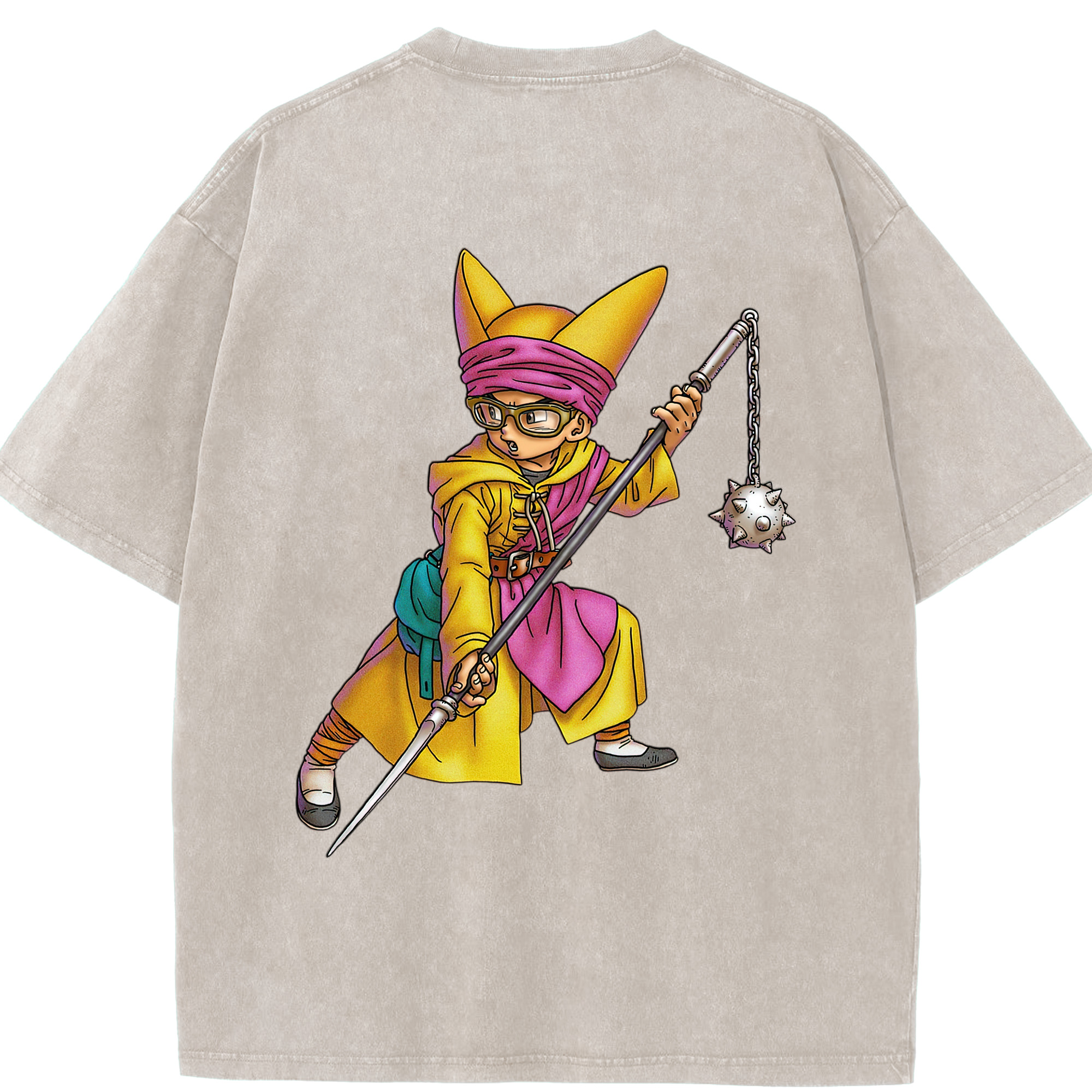 （画像用） ドラゴンクエスト Doragon Kuesuto Dragon Quest 綿100% ヴィンテージ風 半袖Tシャツ（背面プリント）
