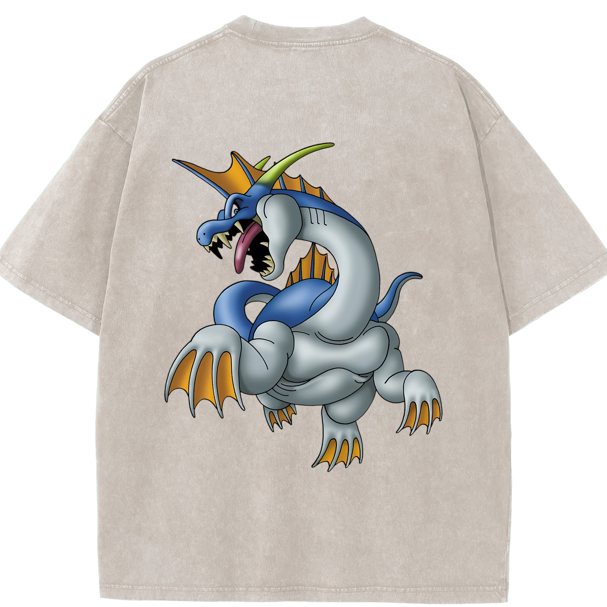 （画像用） ドラゴンクエスト Doragon Kuesuto Dragon Quest 綿100% ヴィンテージ風 半袖Tシャツ（背面プリント）