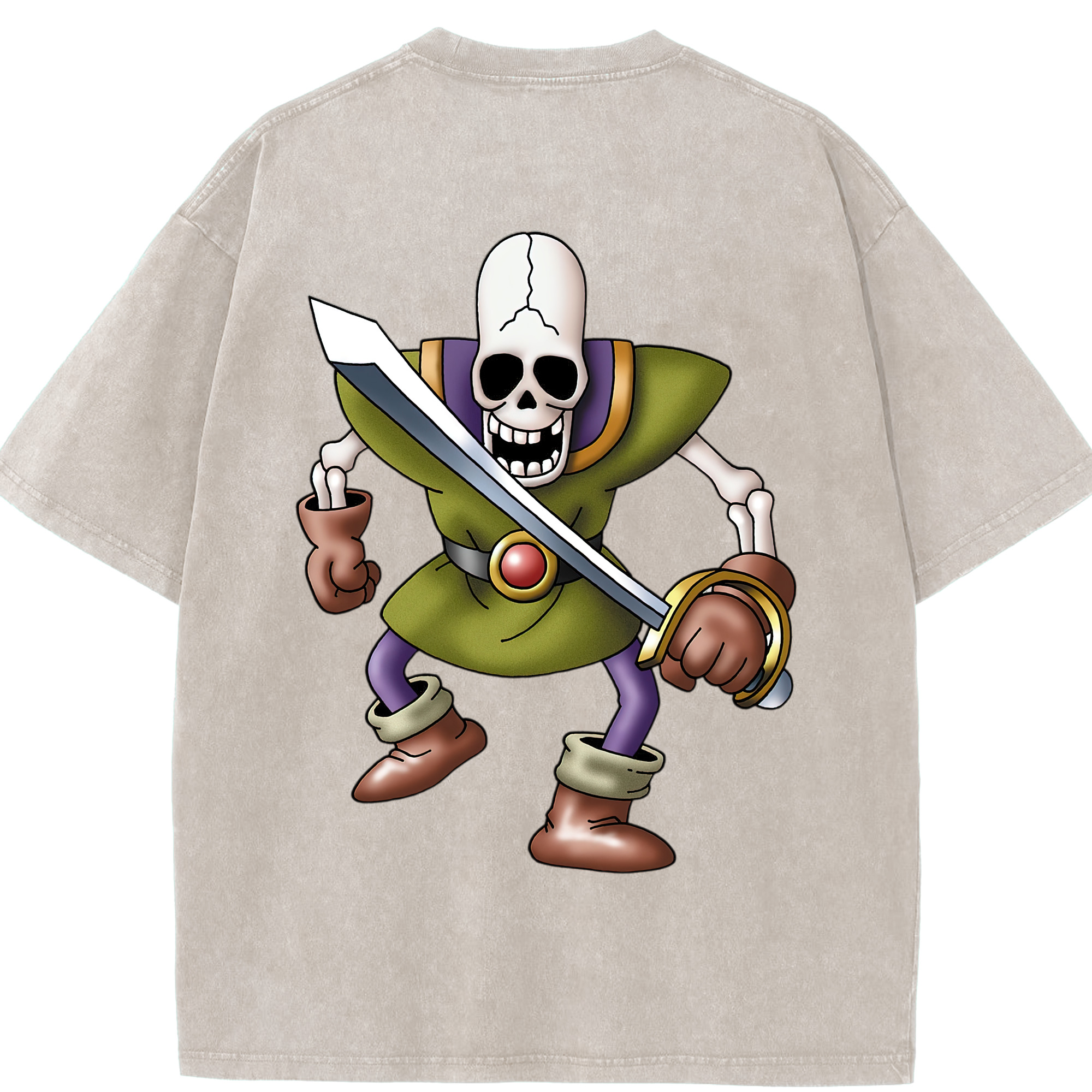 （画像用） ドラゴンクエスト Doragon Kuesuto Dragon Quest 綿100% ヴィンテージ風 半袖Tシャツ（背面プリント）