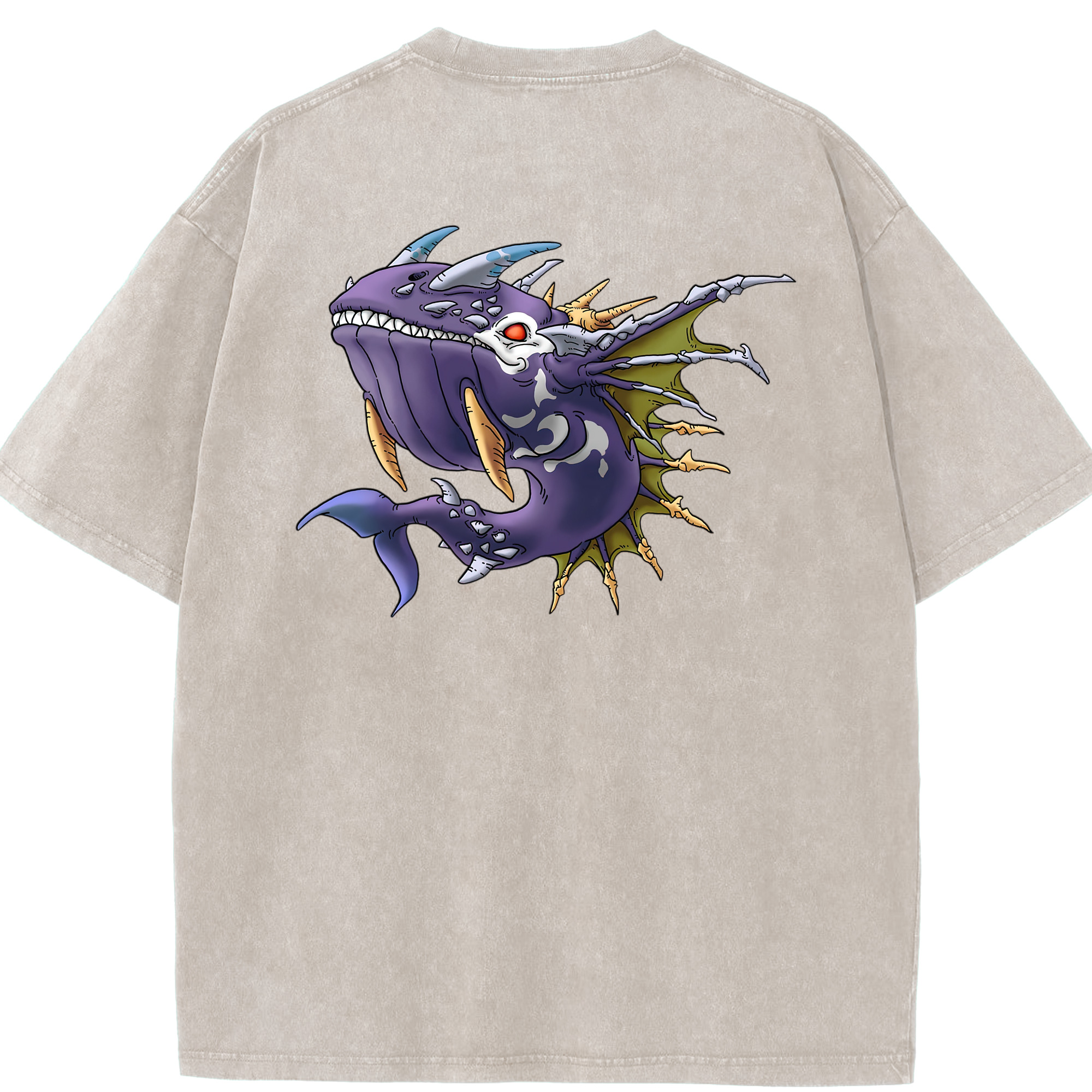 （画像用） ドラゴンクエスト Doragon Kuesuto Dragon Quest 綿100% ヴィンテージ風 半袖Tシャツ（背面プリント）