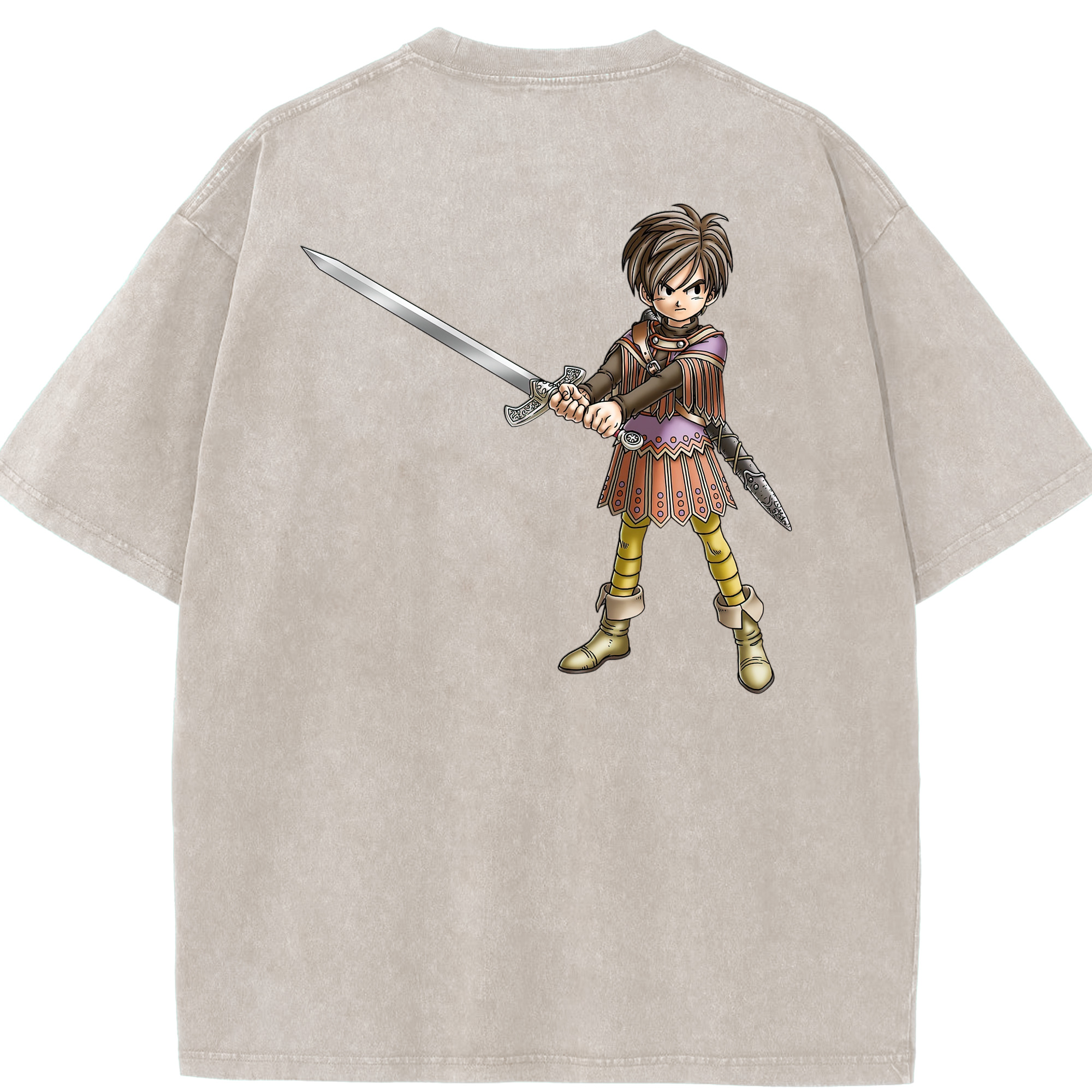 （画像用） ドラゴンクエスト Doragon Kuesuto Dragon Quest 綿100% ヴィンテージ風 半袖Tシャツ（背面プリント）