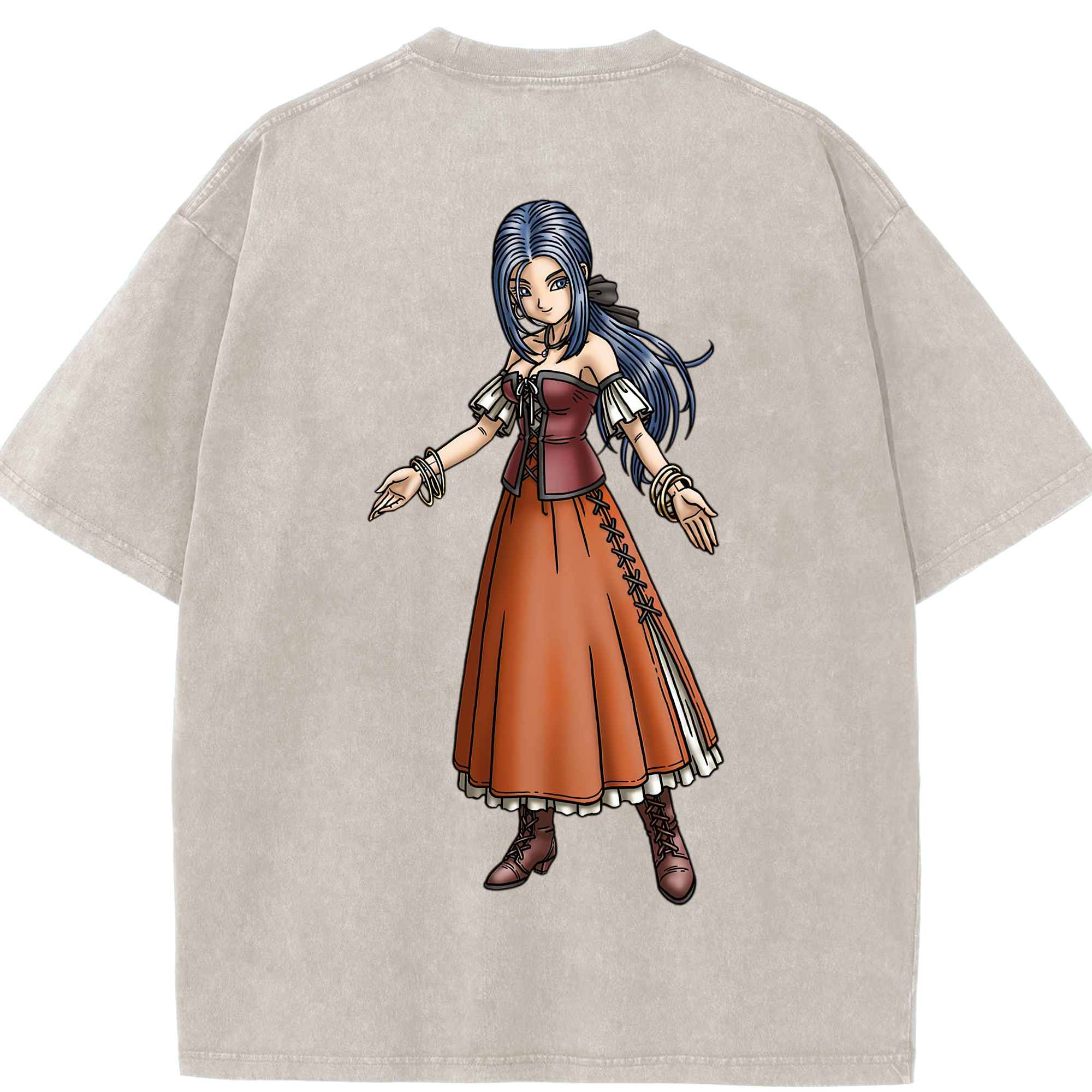 （画像用） ドラゴンクエスト Doragon Kuesuto Dragon Quest 綿100% ヴィンテージ風 半袖Tシャツ（背面プリント）
