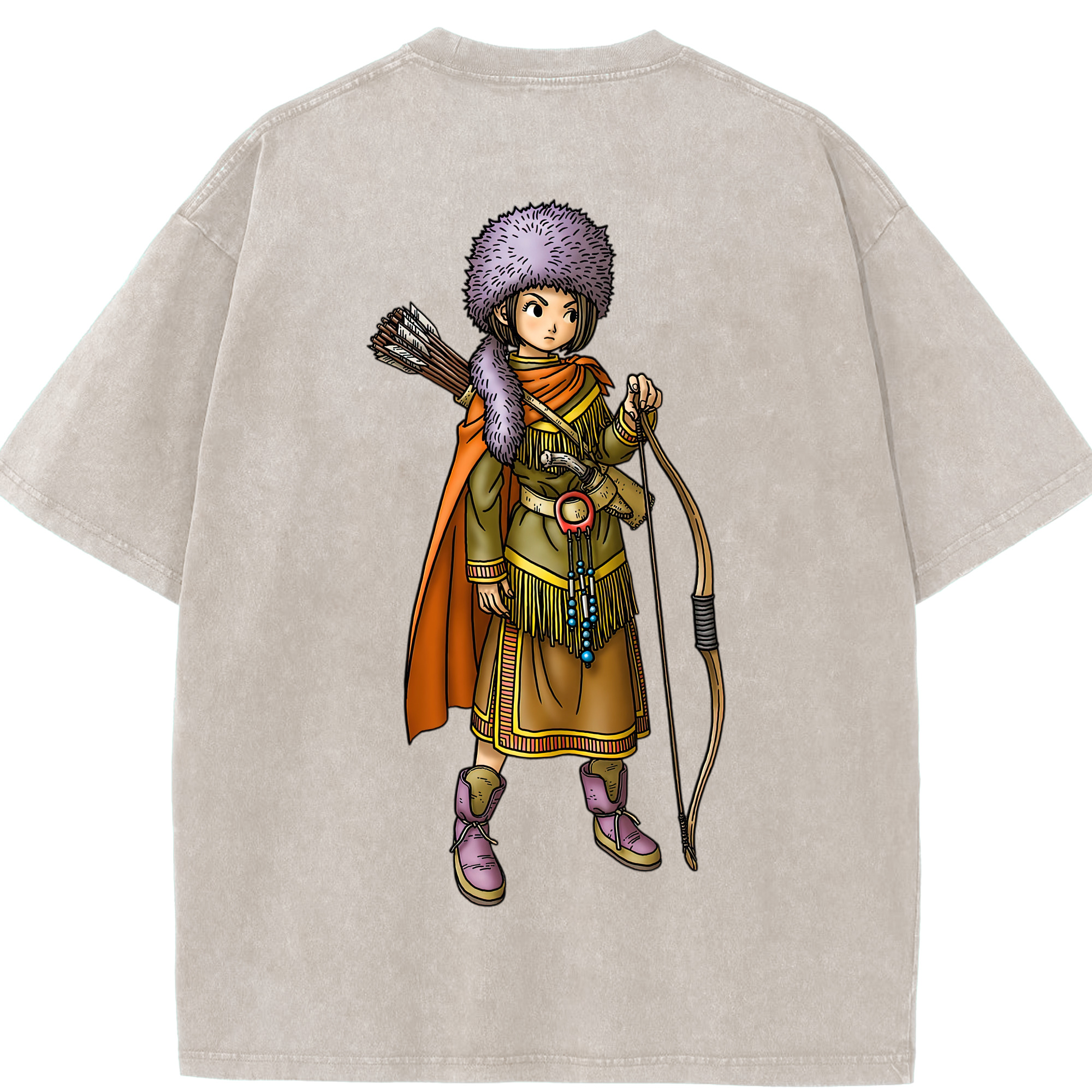 （画像用） ドラゴンクエスト Doragon Kuesuto Dragon Quest 綿100% ヴィンテージ風 半袖Tシャツ（背面プリント）