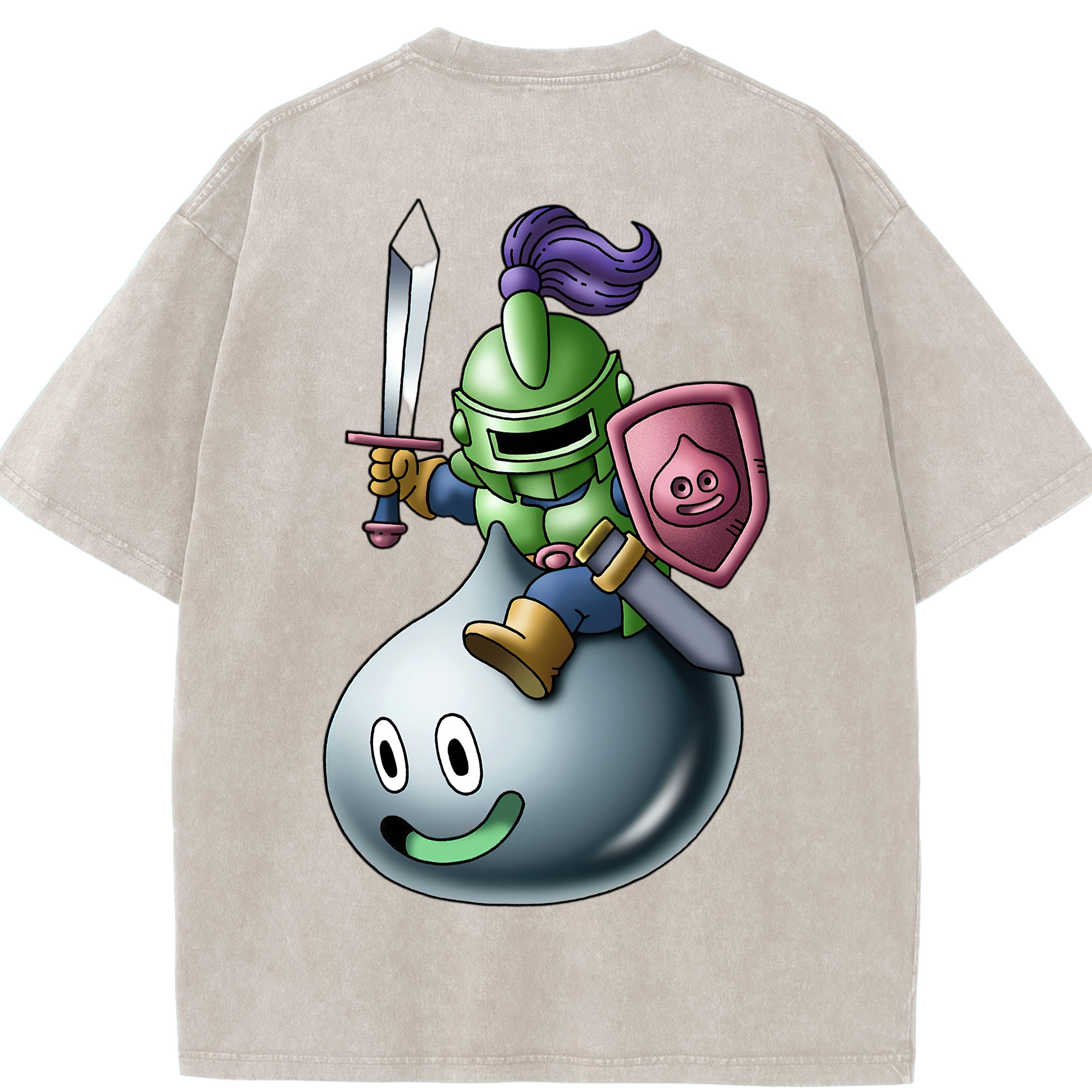 （画像用） ドラゴンクエスト Doragon Kuesuto Dragon Quest 綿100% ヴィンテージ風 半袖Tシャツ（背面プリント）