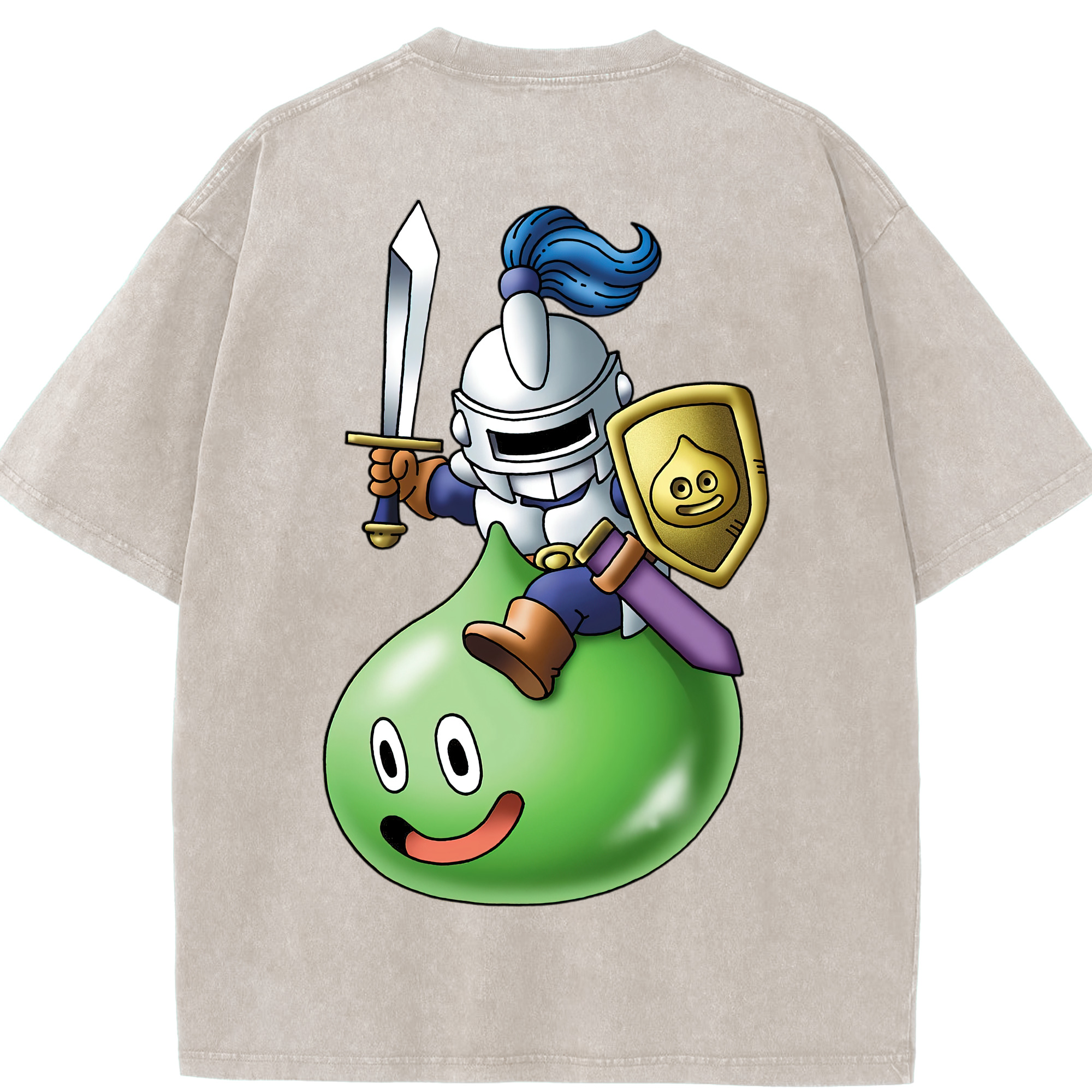 （画像用） ドラゴンクエスト Doragon Kuesuto Dragon Quest 綿100% ヴィンテージ風 半袖Tシャツ（背面プリント）