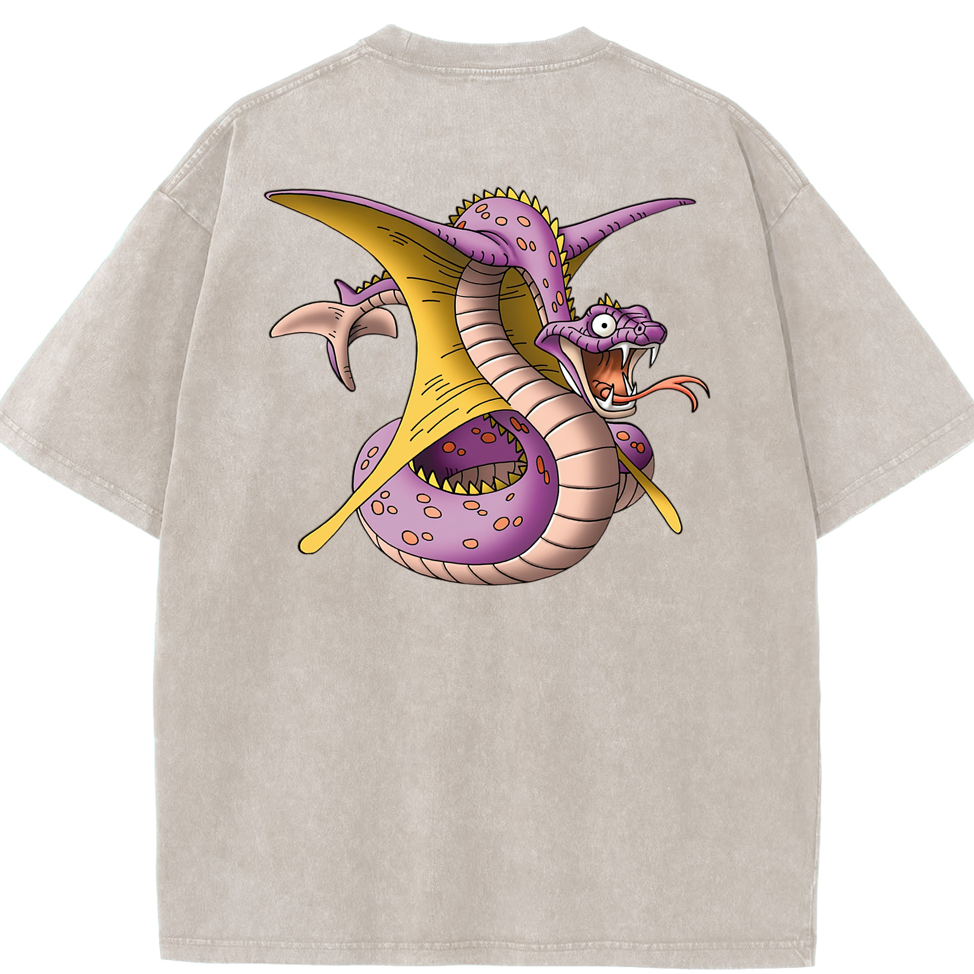 （画像用） ドラゴンクエスト Doragon Kuesuto Dragon Quest 綿100% ヴィンテージ風 半袖Tシャツ（背面プリント）