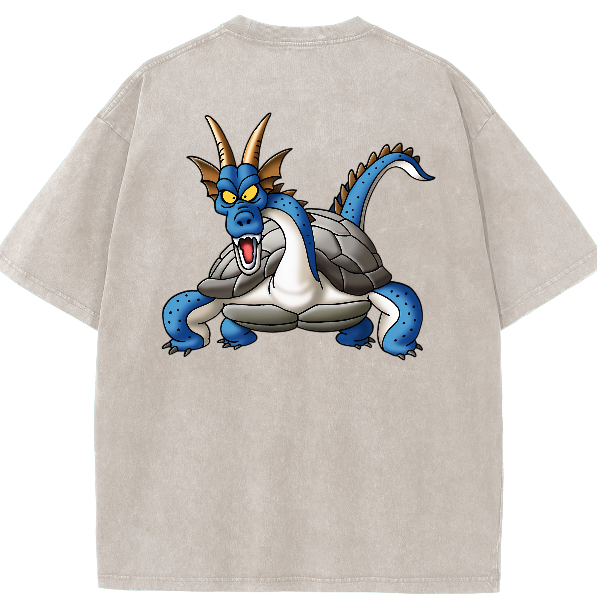 （画像用） ドラゴンクエスト Doragon Kuesuto Dragon Quest 綿100% ヴィンテージ風 半袖Tシャツ（背面プリント）