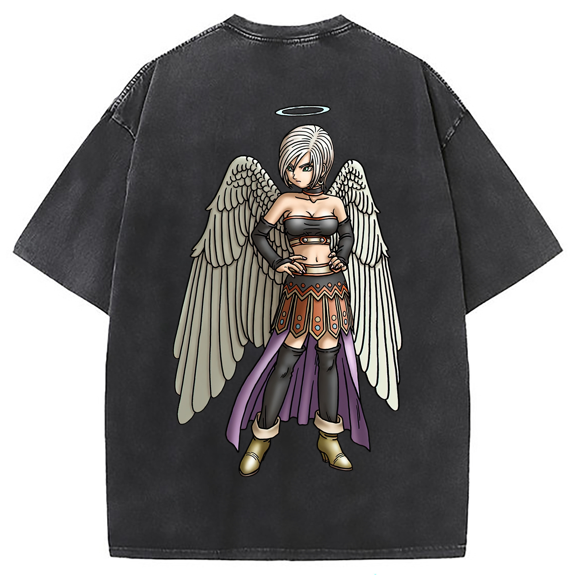 （画像用） ドラゴンクエスト Doragon Kuesuto Dragon Quest 綿100% ヴィンテージ風 半袖Tシャツ（背面プリント）