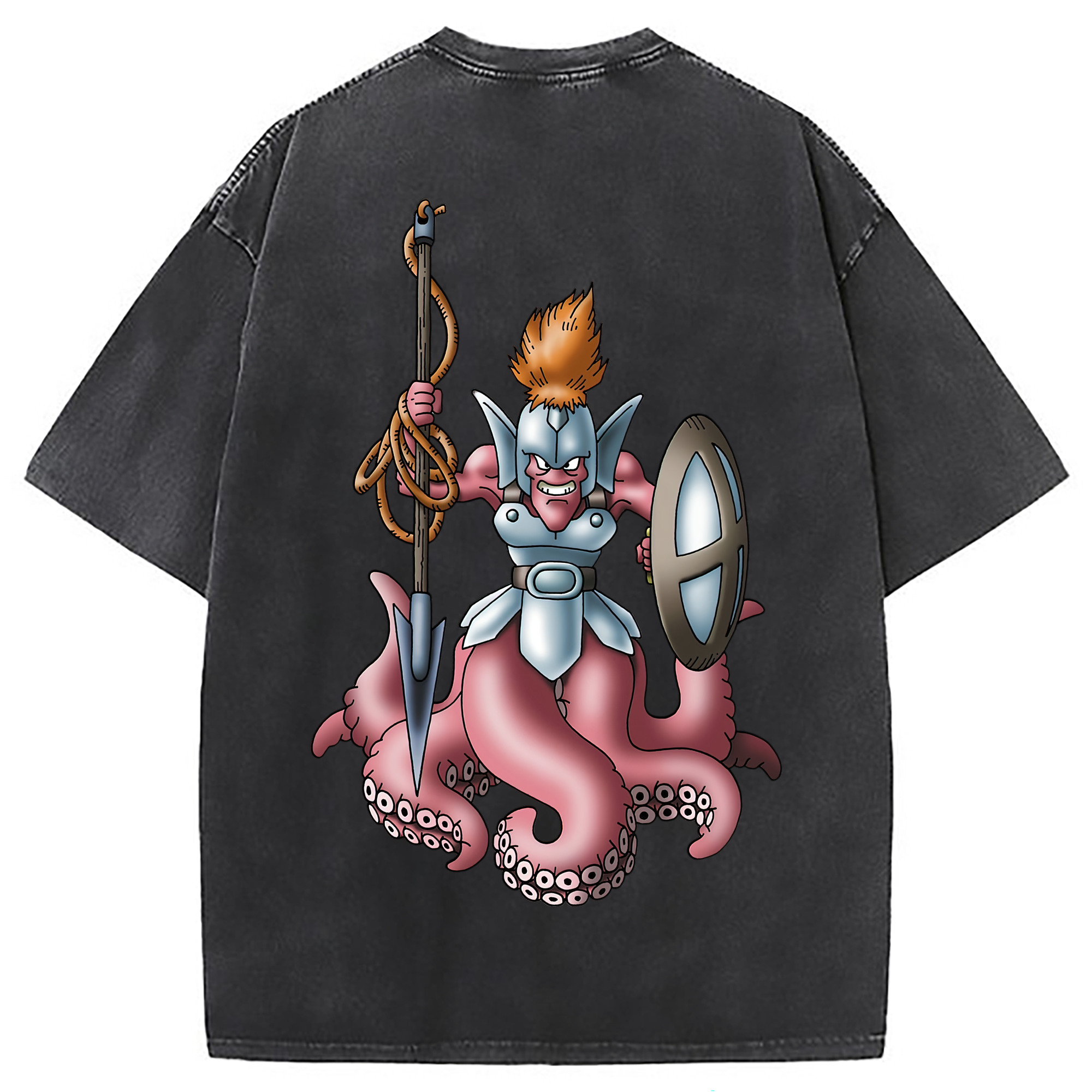 （画像用） ドラゴンクエスト Doragon Kuesuto Dragon Quest 綿100% ヴィンテージ風 半袖Tシャツ（背面プリント）