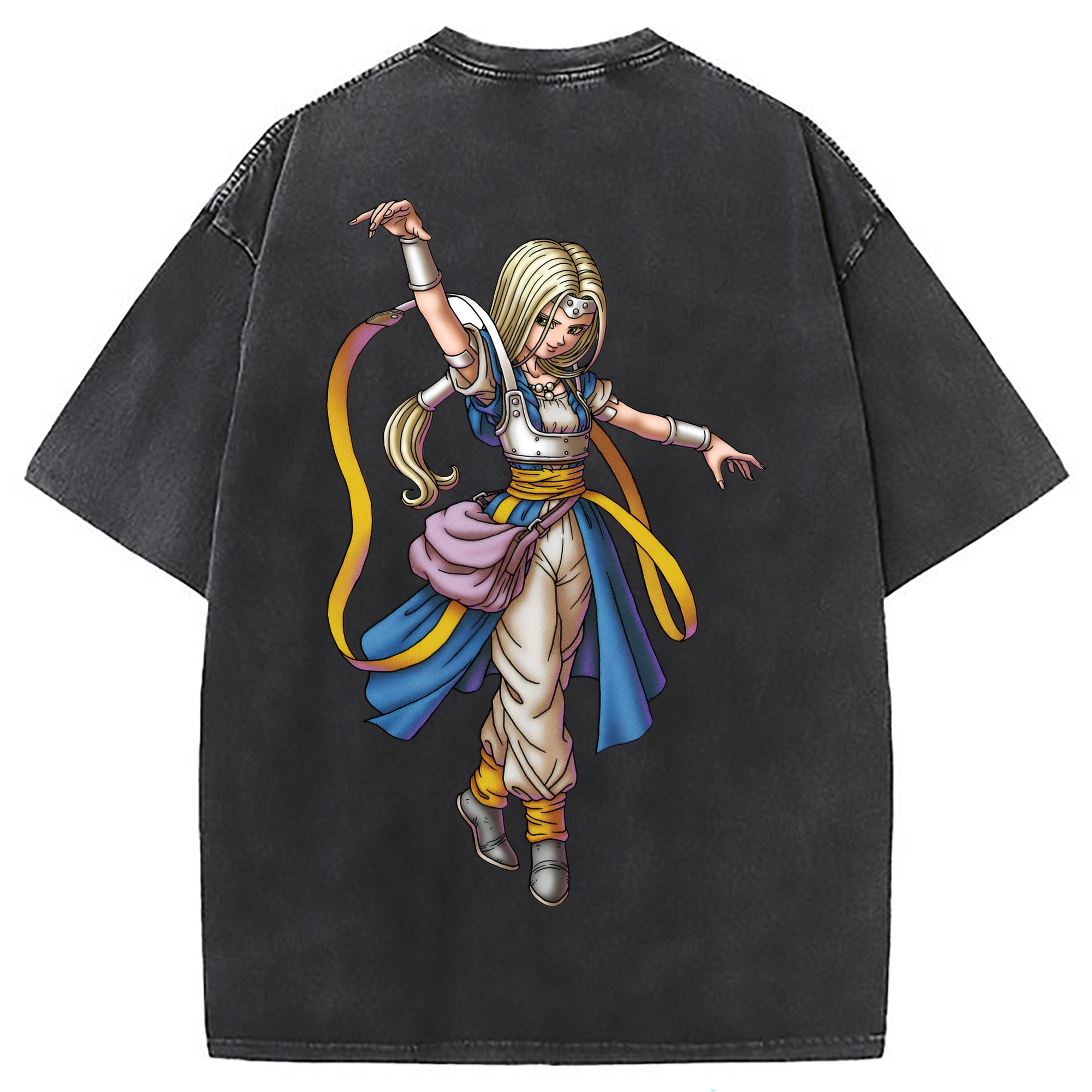 （画像用） ドラゴンクエスト Doragon Kuesuto Dragon Quest 綿100% ヴィンテージ風 半袖Tシャツ（背面プリント）
