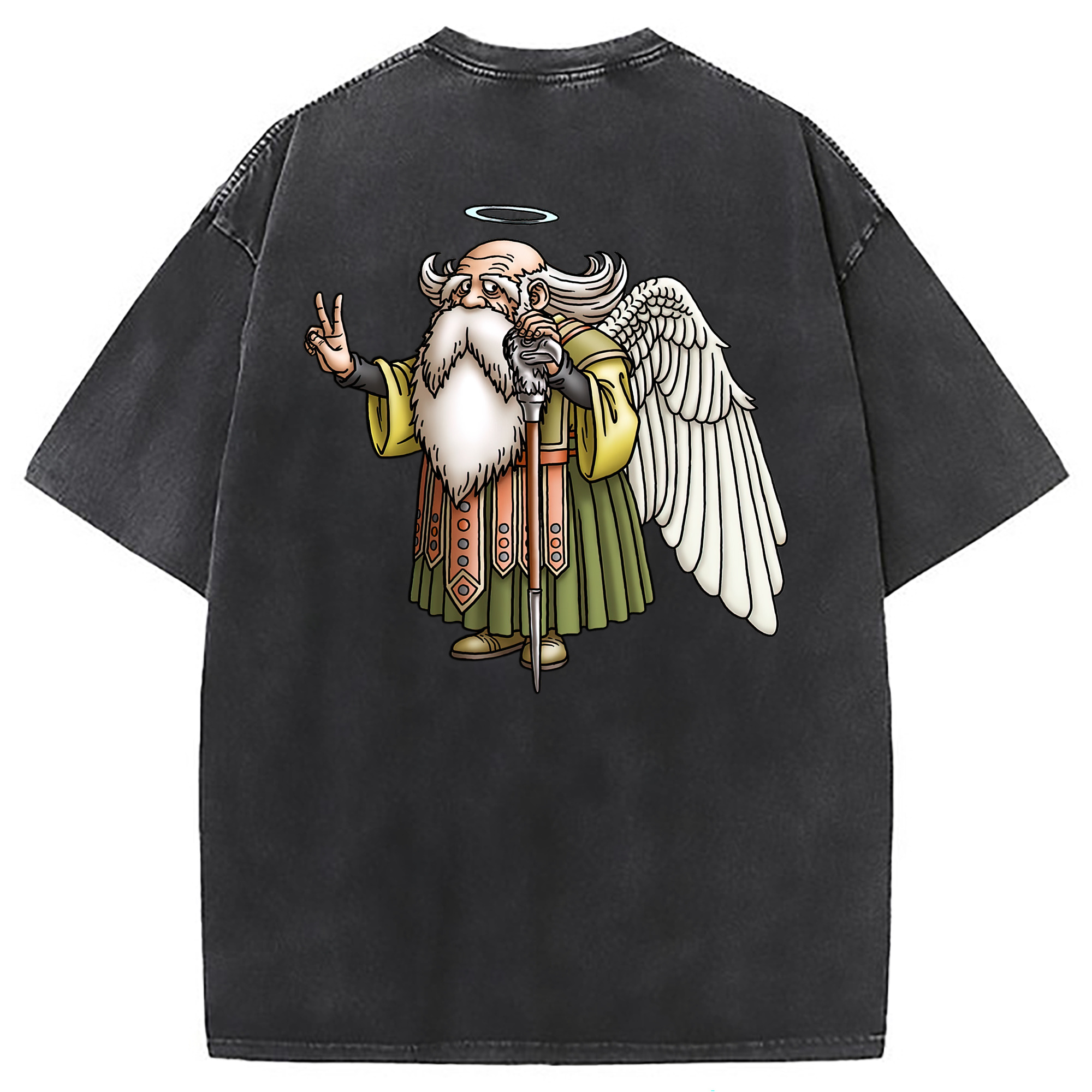（画像用） ドラゴンクエスト Doragon Kuesuto Dragon Quest 綿100% ヴィンテージ風 半袖Tシャツ（背面プリント）