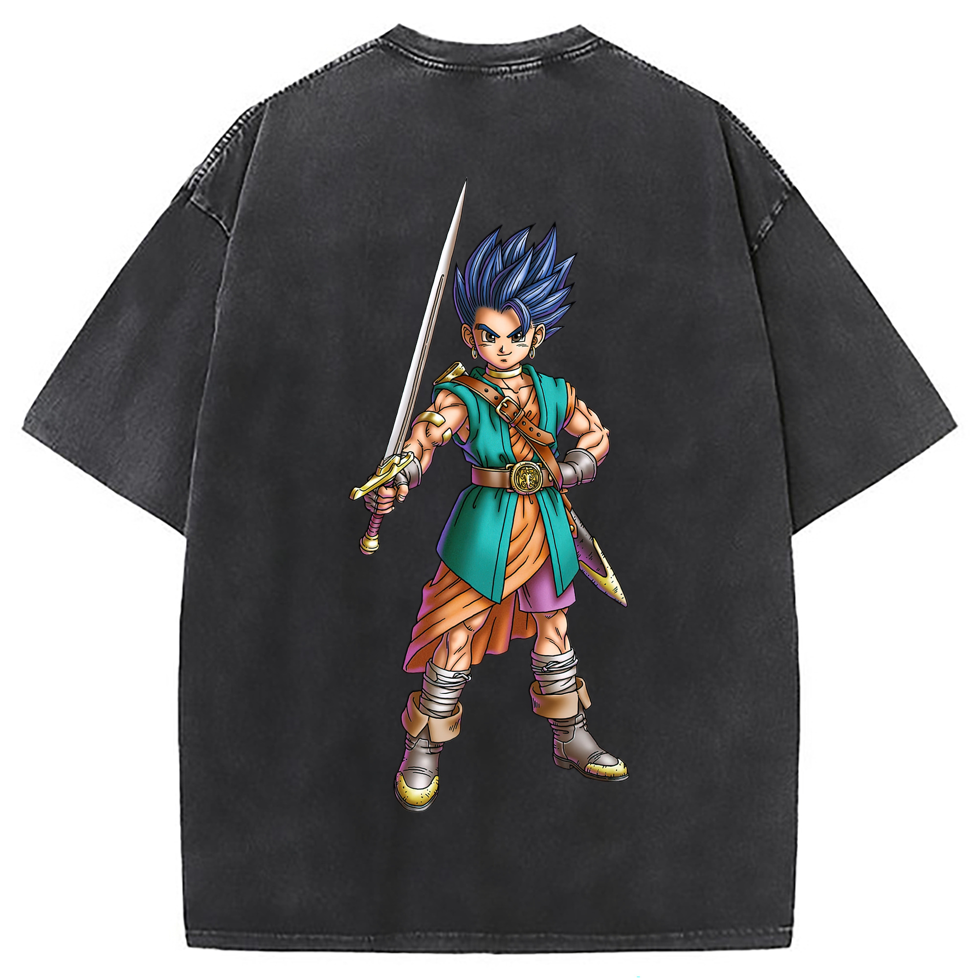（画像用） ドラゴンクエスト Doragon Kuesuto Dragon Quest 綿100% ヴィンテージ風 半袖Tシャツ（背面プリント）
