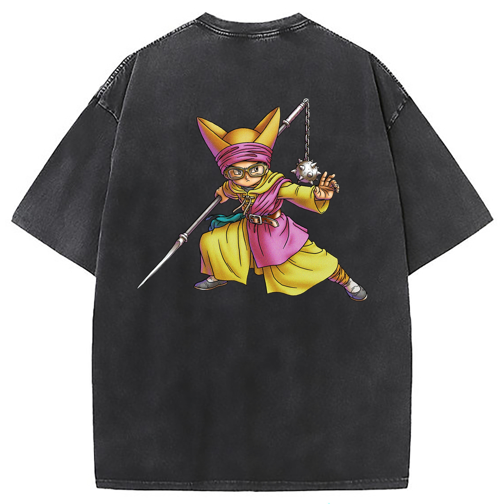 （画像用） ドラゴンクエスト Doragon Kuesuto Dragon Quest 綿100% ヴィンテージ風 半袖Tシャツ（背面プリント）