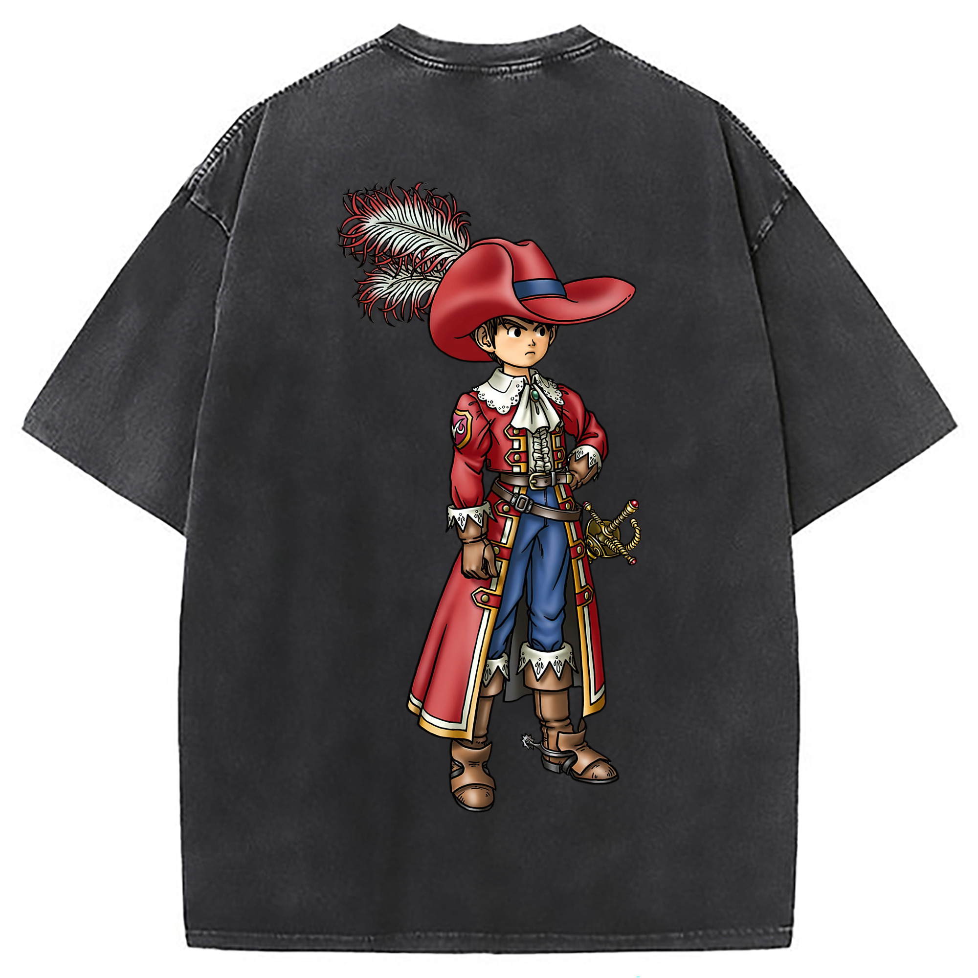 （画像用） ドラゴンクエスト Doragon Kuesuto Dragon Quest 綿100% ヴィンテージ風 半袖Tシャツ（背面プリント）