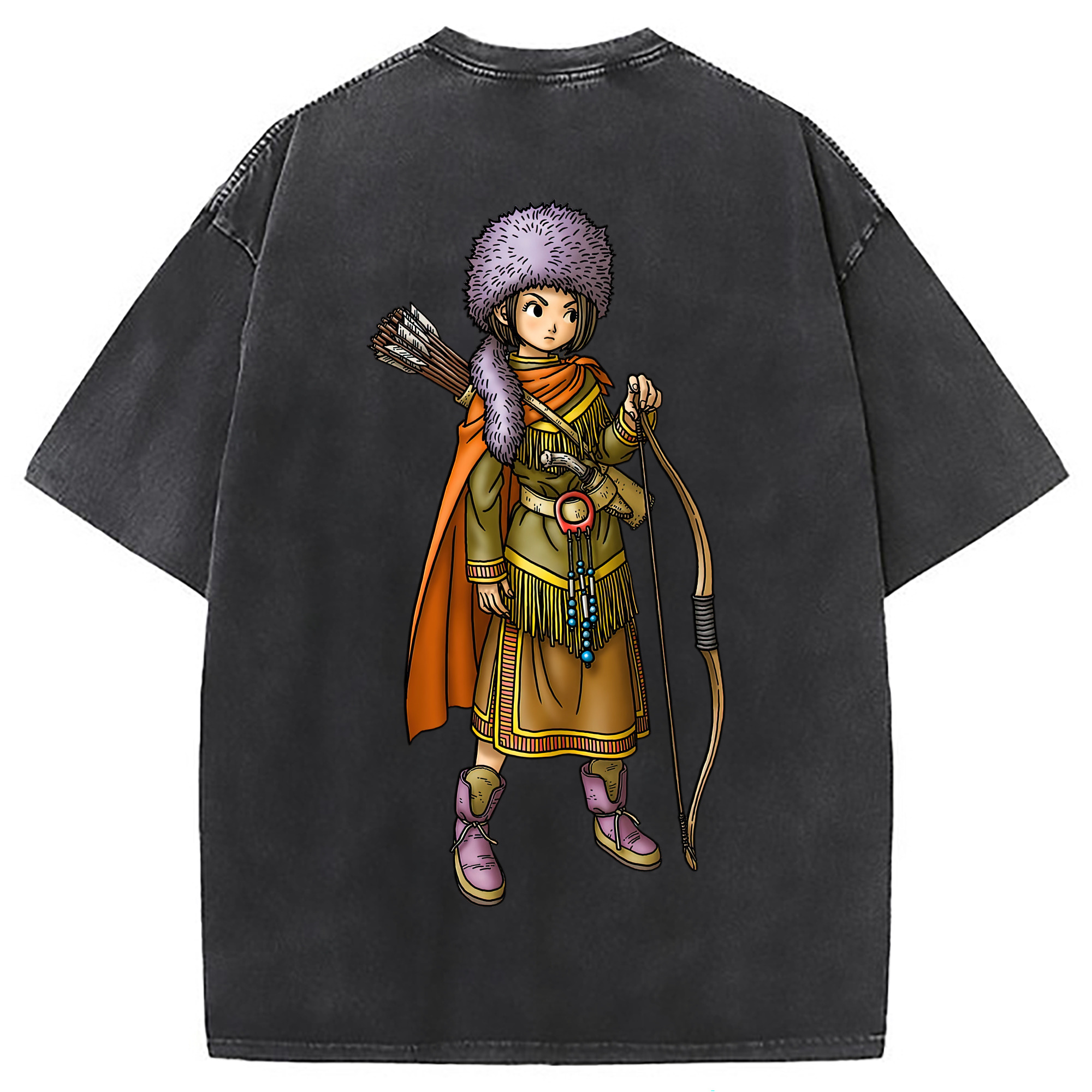 （画像用） ドラゴンクエスト Doragon Kuesuto Dragon Quest 綿100% ヴィンテージ風 半袖Tシャツ（背面プリント）