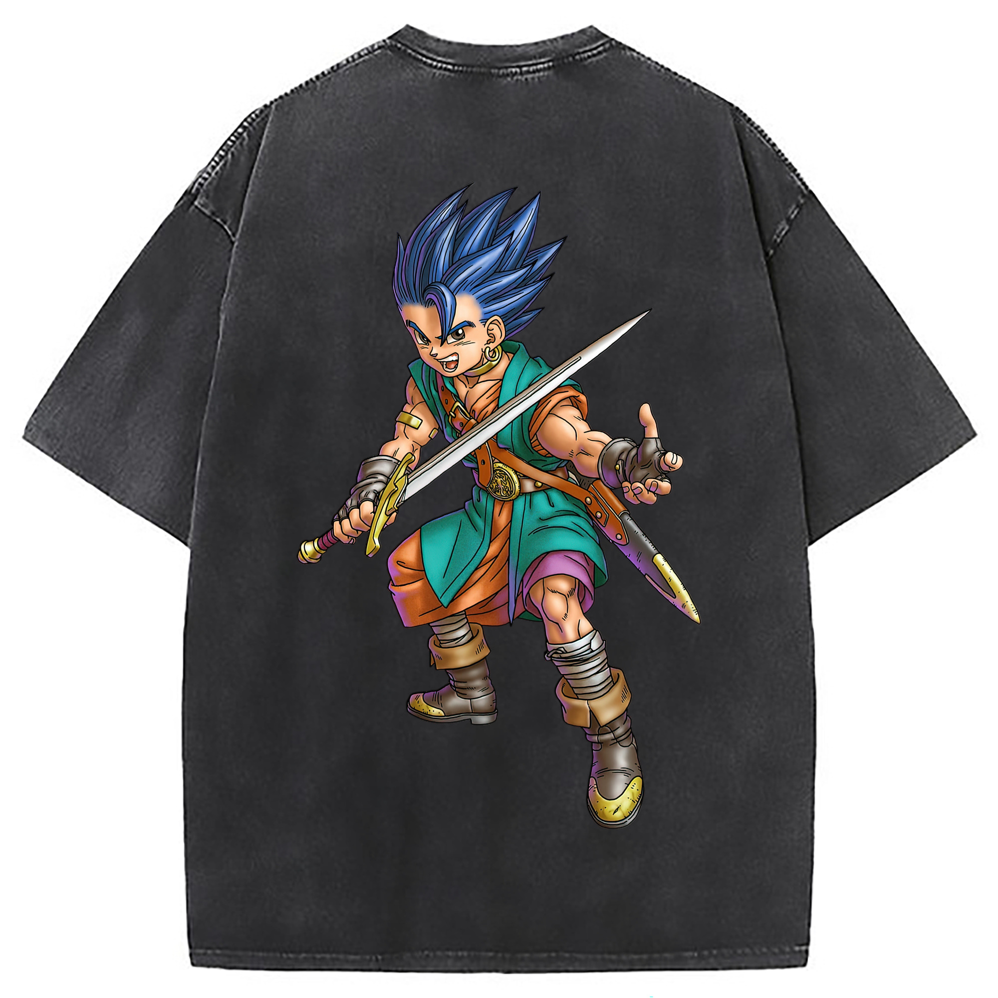 （画像用） ドラゴンクエスト Doragon Kuesuto Dragon Quest 綿100% ヴィンテージ風 半袖Tシャツ（背面プリント）