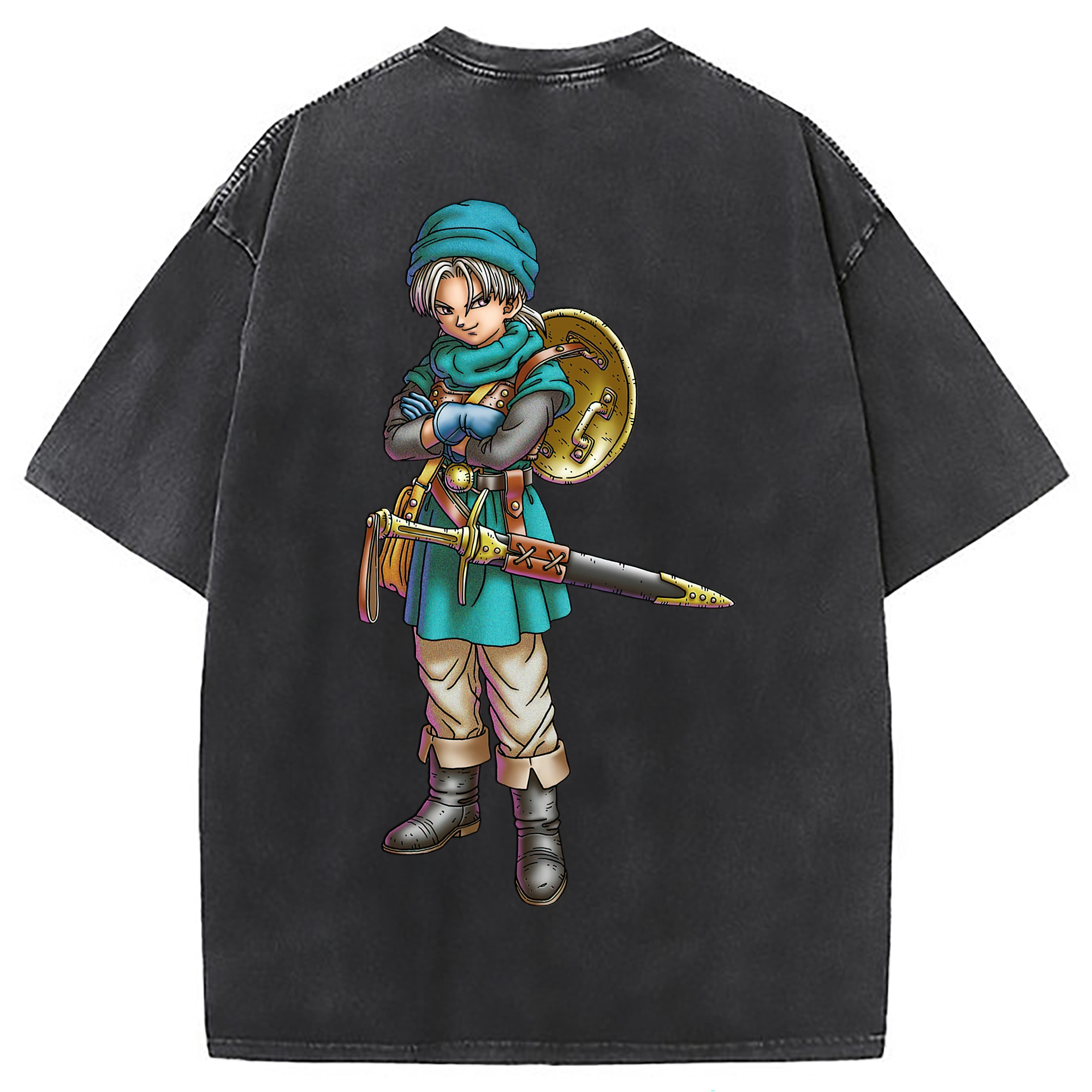（画像用） ドラゴンクエスト Doragon Kuesuto Dragon Quest 綿100% ヴィンテージ風 半袖Tシャツ（背面プリント）