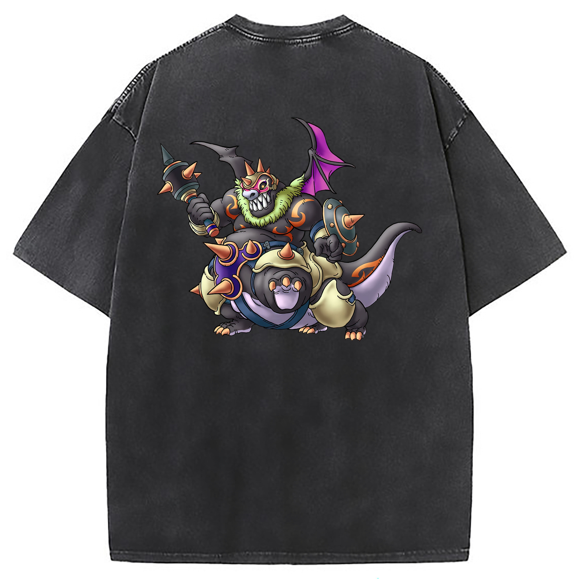 （画像用） ドラゴンクエスト Doragon Kuesuto Dragon Quest 綿100% ヴィンテージ風 半袖Tシャツ（背面プリント）