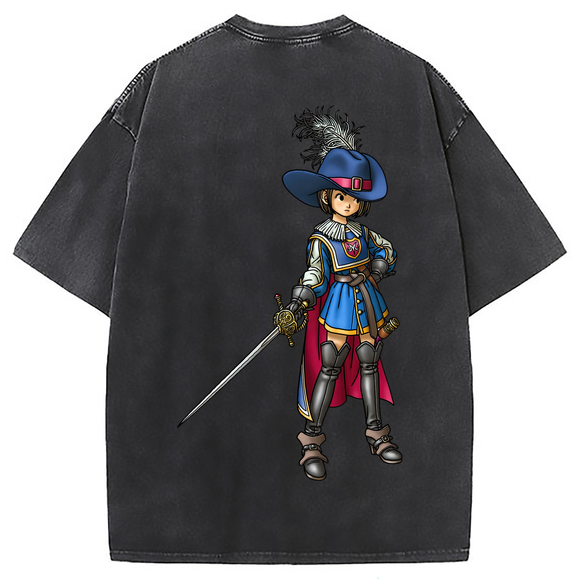 （画像用） ドラゴンクエスト Doragon Kuesuto Dragon Quest 綿100% ヴィンテージ風 半袖Tシャツ（背面プリント）