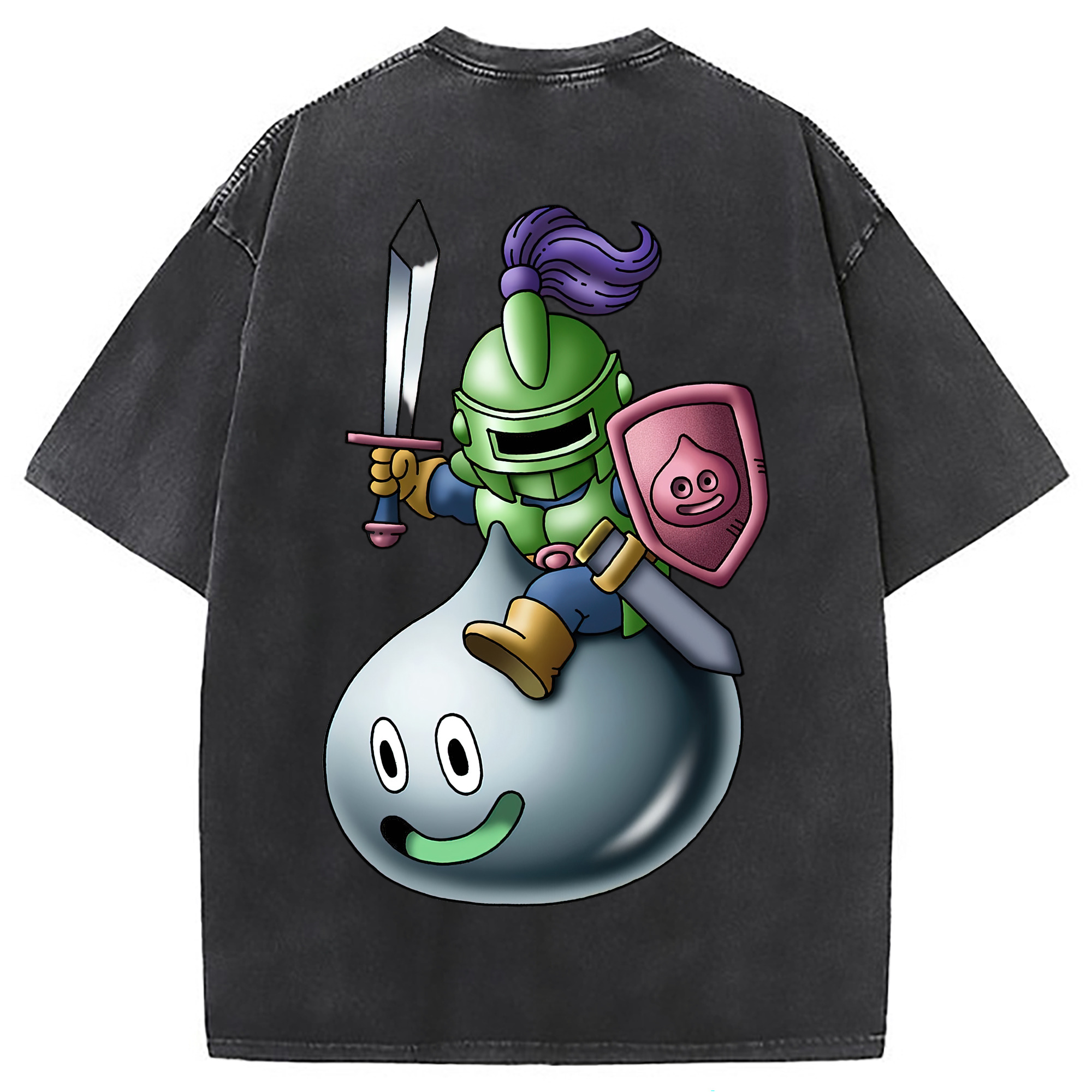 （画像用） ドラゴンクエスト Doragon Kuesuto Dragon Quest 綿100% ヴィンテージ風 半袖Tシャツ（背面プリント）