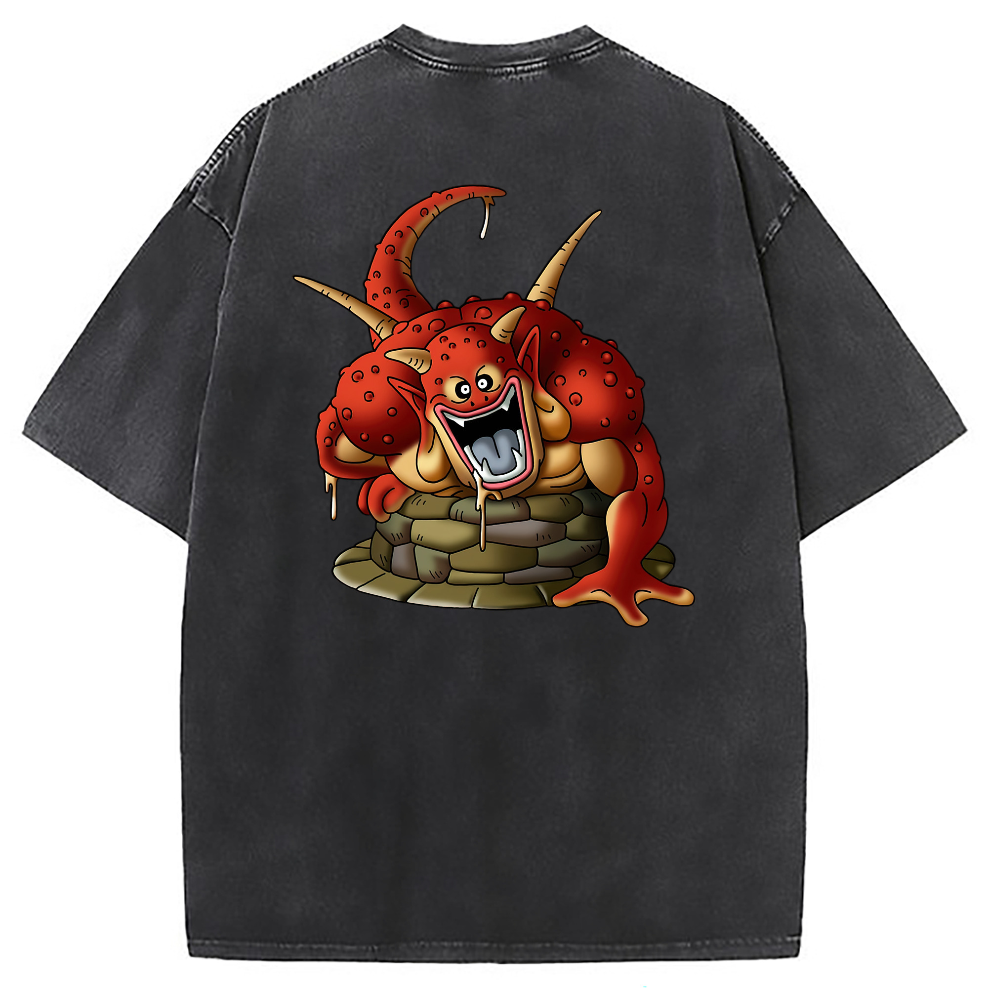 （画像用） ドラゴンクエスト Doragon Kuesuto Dragon Quest 綿100% ヴィンテージ風 半袖Tシャツ（背面プリント）