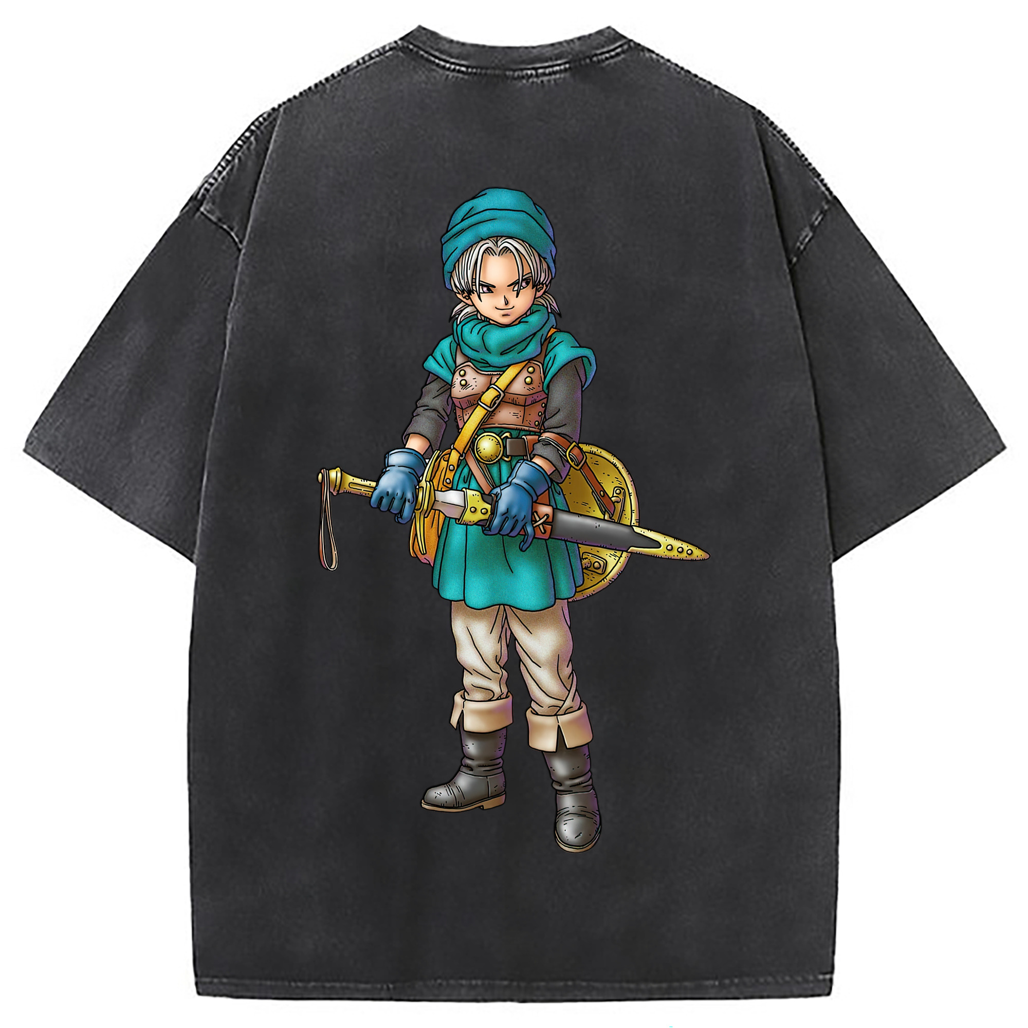 （画像用） ドラゴンクエスト Doragon Kuesuto Dragon Quest 綿100% ヴィンテージ風 半袖Tシャツ（背面プリント）