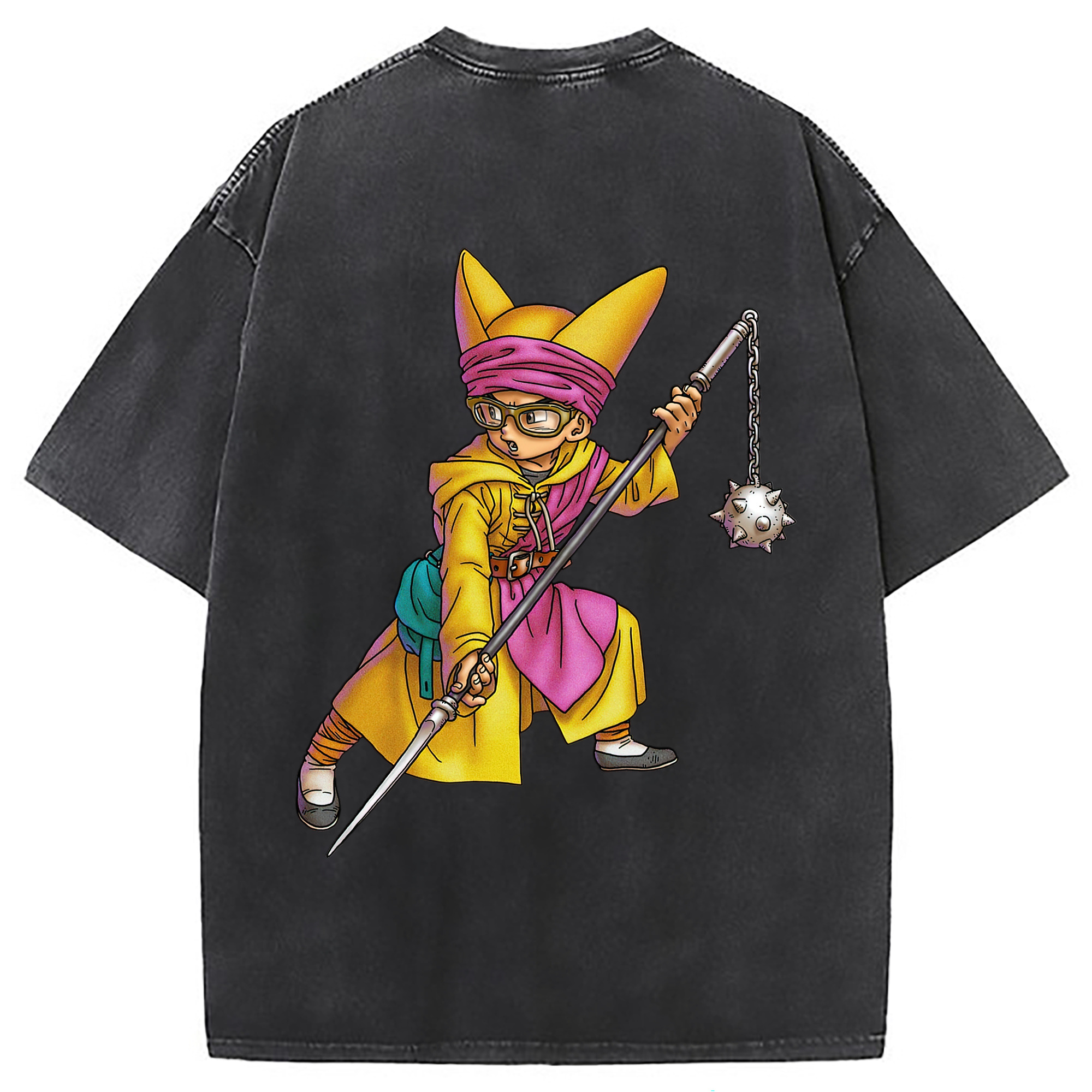 （画像用） ドラゴンクエスト Doragon Kuesuto Dragon Quest 綿100% ヴィンテージ風 半袖Tシャツ（背面プリント）