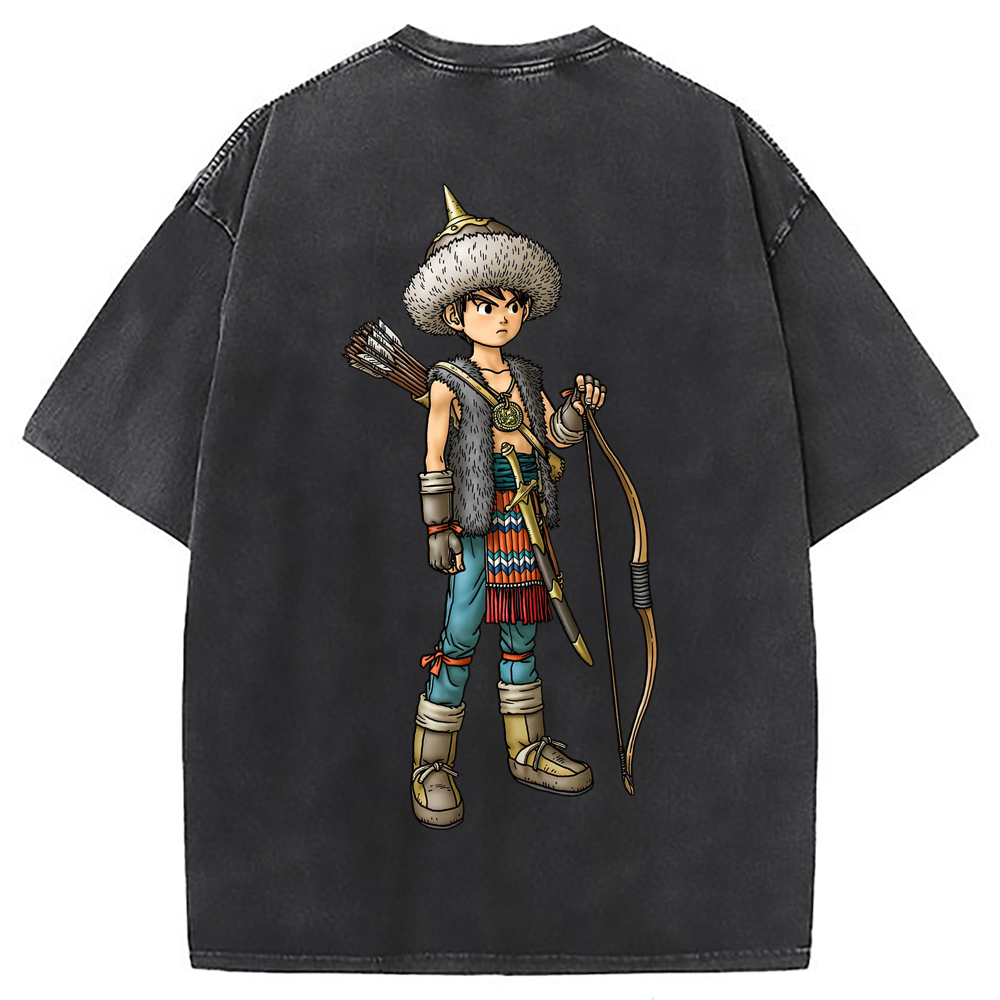 （画像用） ドラゴンクエスト Doragon Kuesuto Dragon Quest 綿100% ヴィンテージ風 半袖Tシャツ（背面プリント）