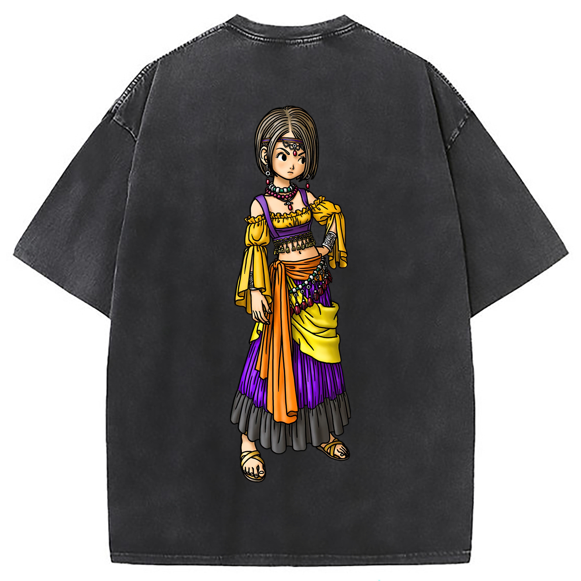 （画像用） ドラゴンクエスト Doragon Kuesuto Dragon Quest 綿100% ヴィンテージ風 半袖Tシャツ（背面プリント）