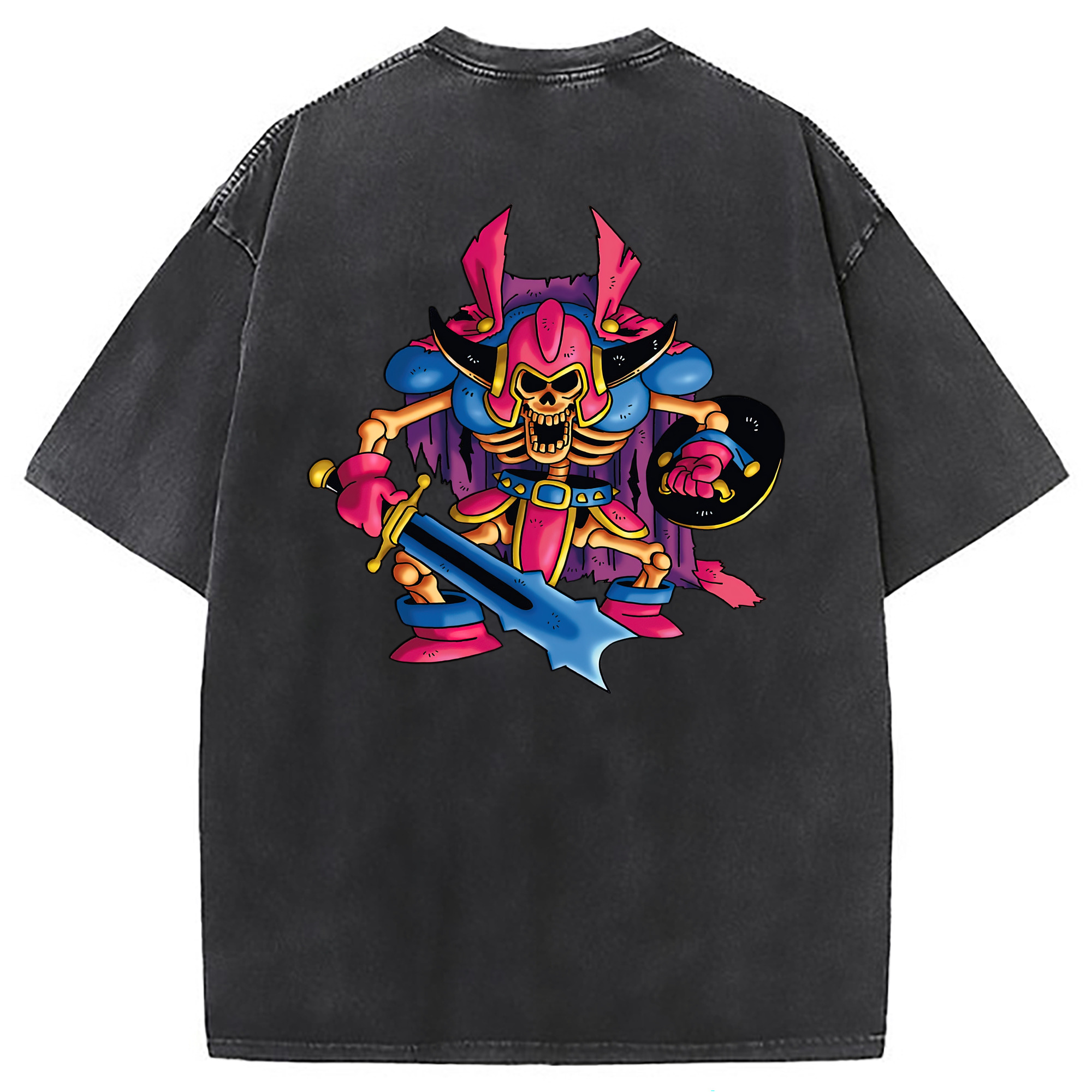 （画像用） ドラゴンクエスト Doragon Kuesuto Dragon Quest 綿100% ヴィンテージ風 半袖Tシャツ（背面プリント）