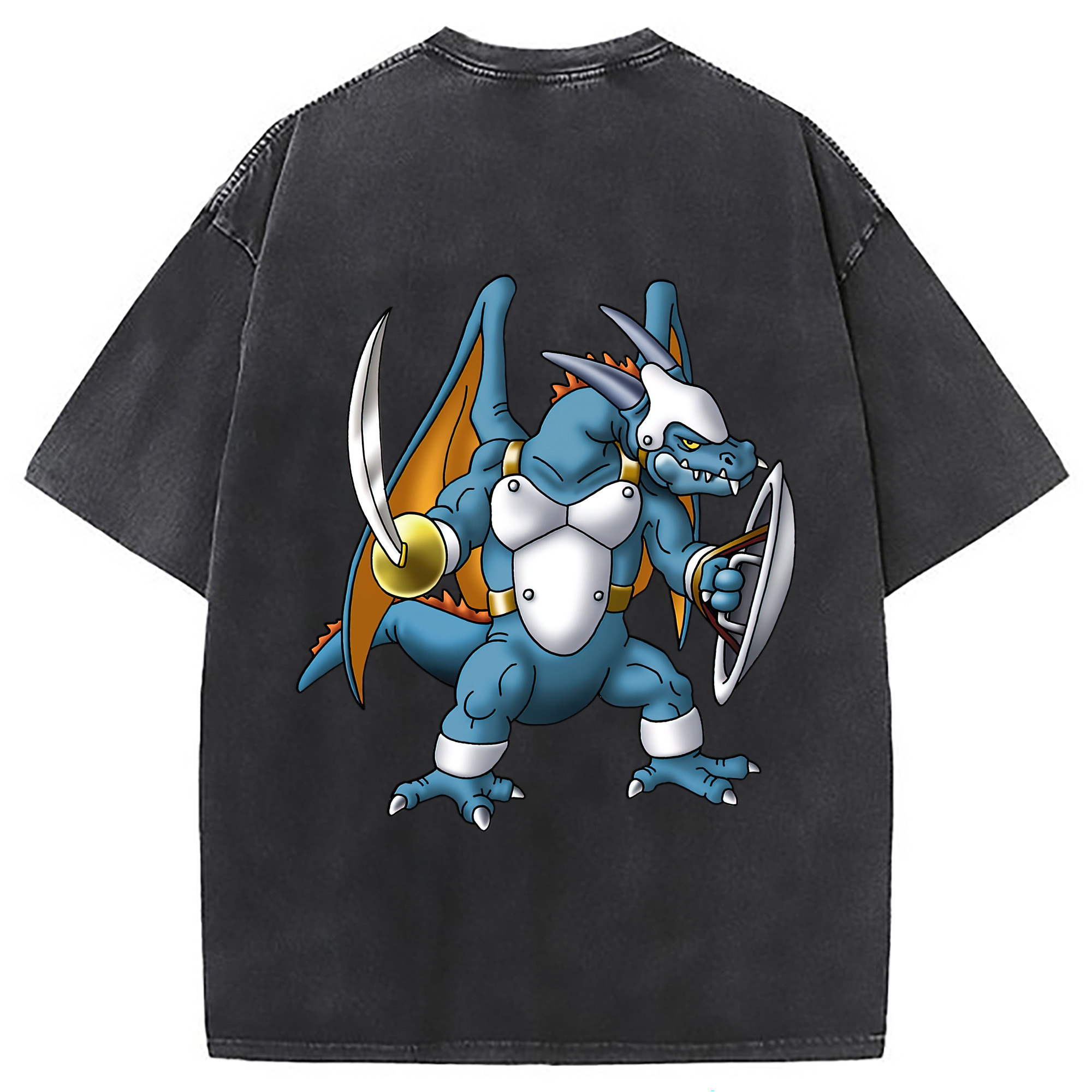 （画像用） ドラゴンクエスト Doragon Kuesuto Dragon Quest 綿100% ヴィンテージ風 半袖Tシャツ（背面プリント）