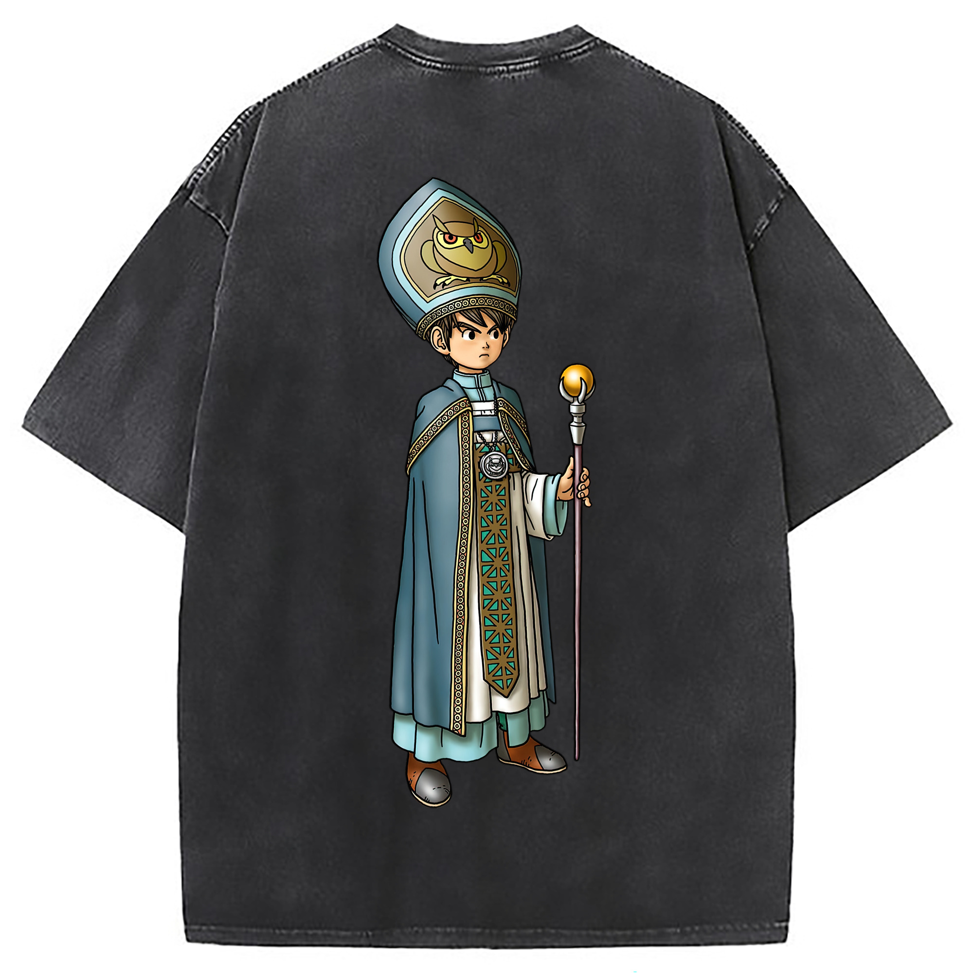 （画像用） ドラゴンクエスト Doragon Kuesuto Dragon Quest 綿100% ヴィンテージ風 半袖Tシャツ（背面プリント）