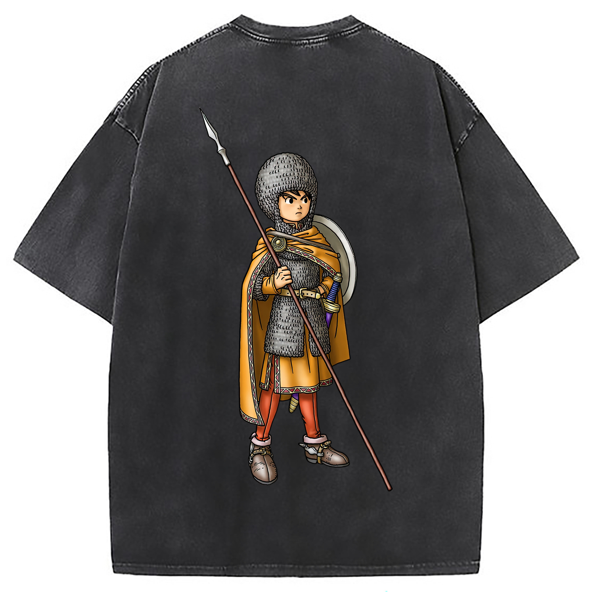 （画像用） ドラゴンクエスト Doragon Kuesuto Dragon Quest 綿100% ヴィンテージ風 半袖Tシャツ（背面プリント）