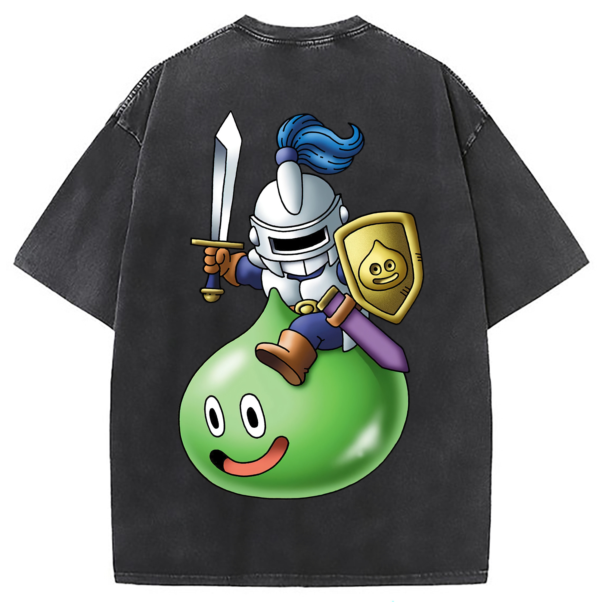 （画像用） ドラゴンクエスト Doragon Kuesuto Dragon Quest 綿100% ヴィンテージ風 半袖Tシャツ（背面プリント）