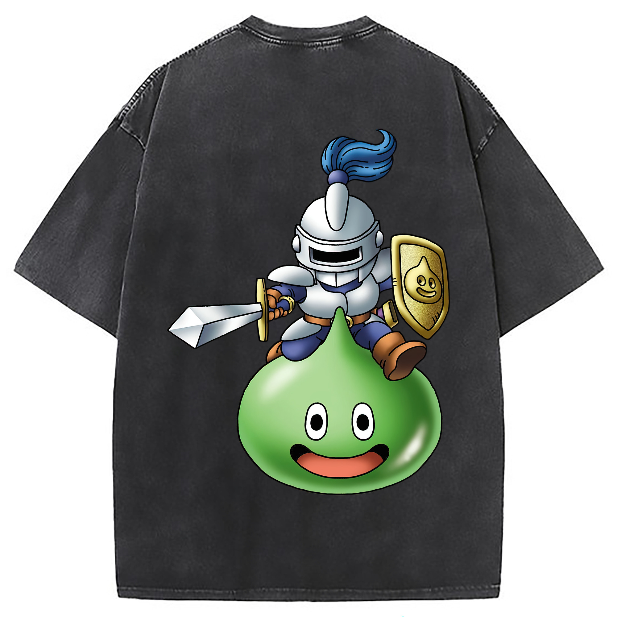 （画像用） ドラゴンクエスト Doragon Kuesuto Dragon Quest 綿100% ヴィンテージ風 半袖Tシャツ（背面プリント）