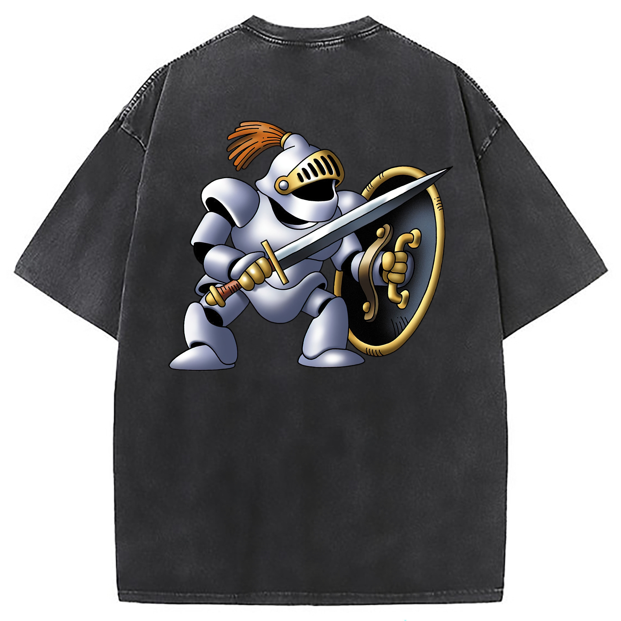 （画像用） ドラゴンクエスト Doragon Kuesuto Dragon Quest 綿100% ヴィンテージ風 半袖Tシャツ（背面プリント）