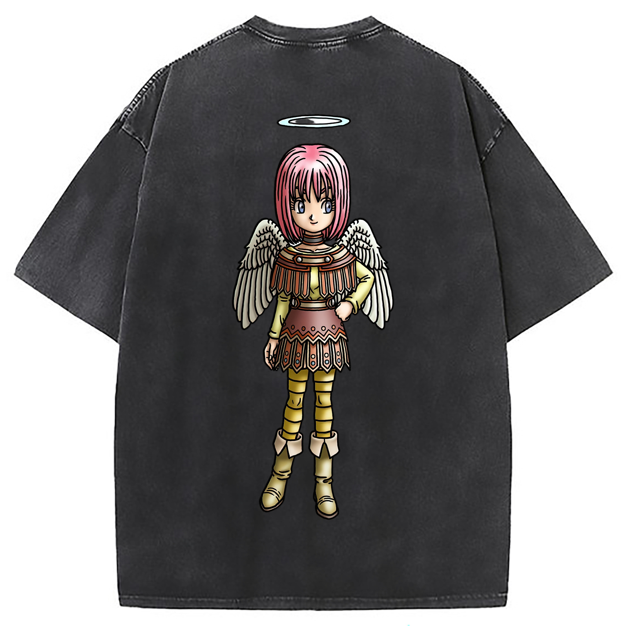 （画像用） ドラゴンクエスト Doragon Kuesuto Dragon Quest 綿100% ヴィンテージ風 半袖Tシャツ（背面プリント）
