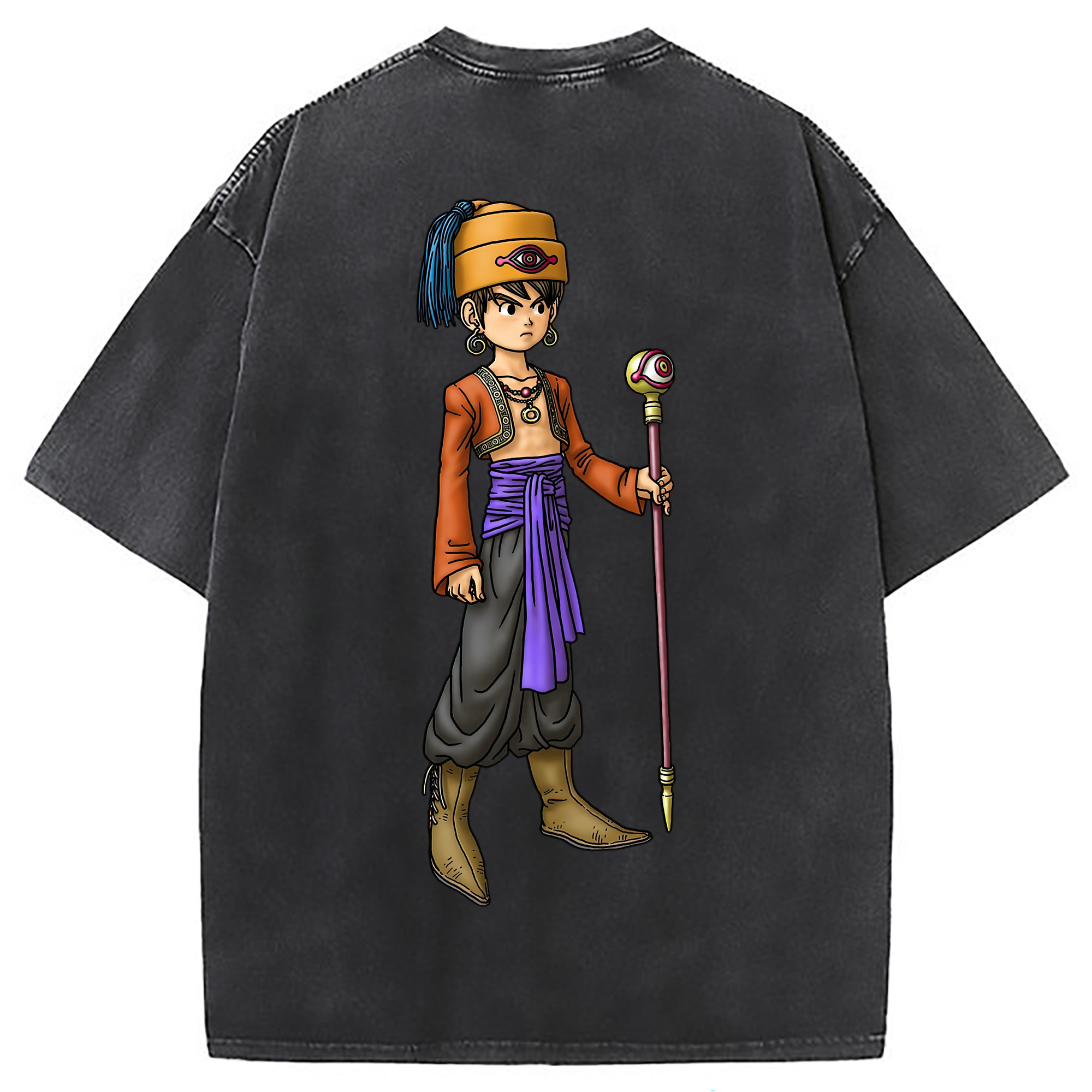 （画像用） ドラゴンクエスト Doragon Kuesuto Dragon Quest 綿100% ヴィンテージ風 半袖Tシャツ（背面プリント）