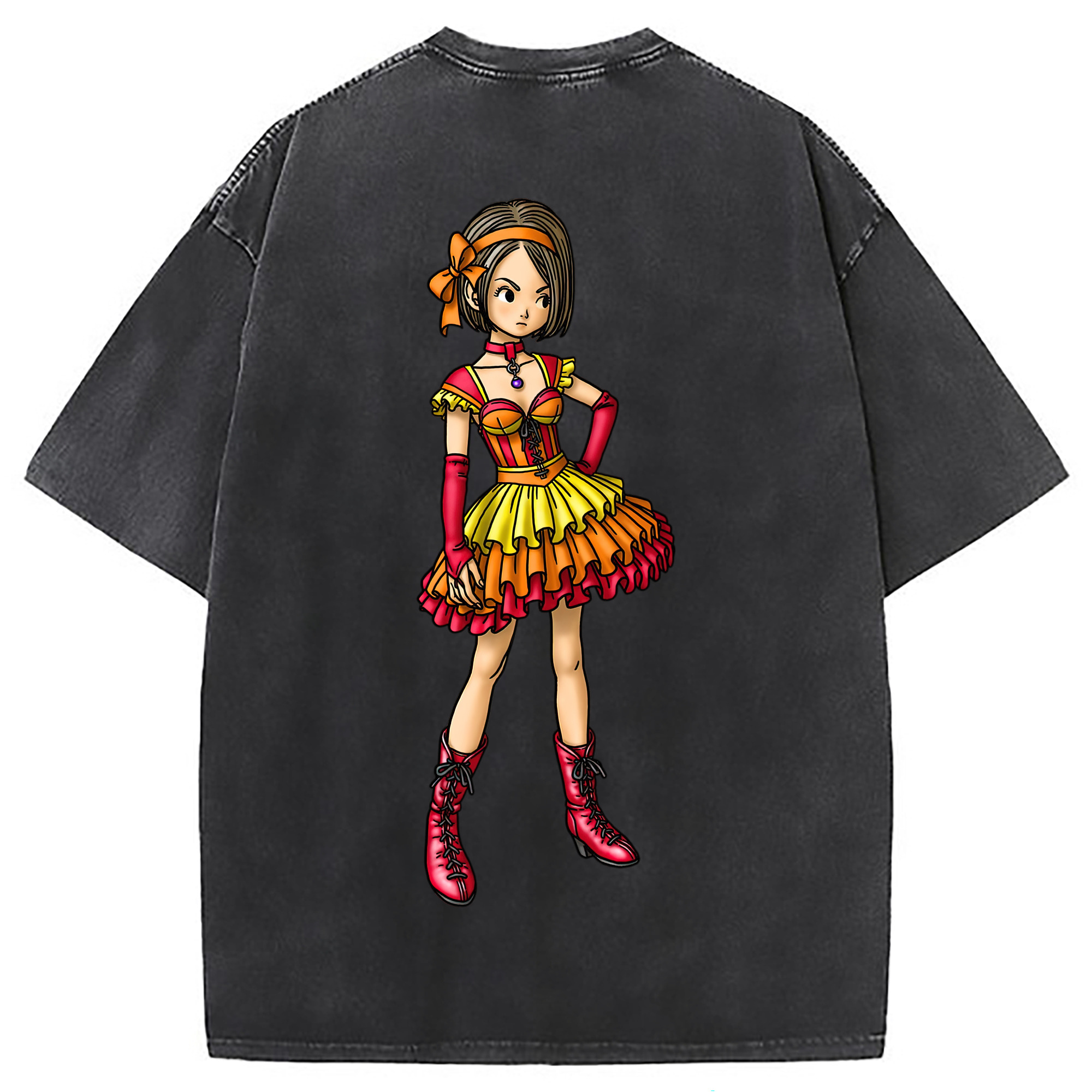 （画像用） ドラゴンクエスト Doragon Kuesuto Dragon Quest 綿100% ヴィンテージ風 半袖Tシャツ（背面プリント）