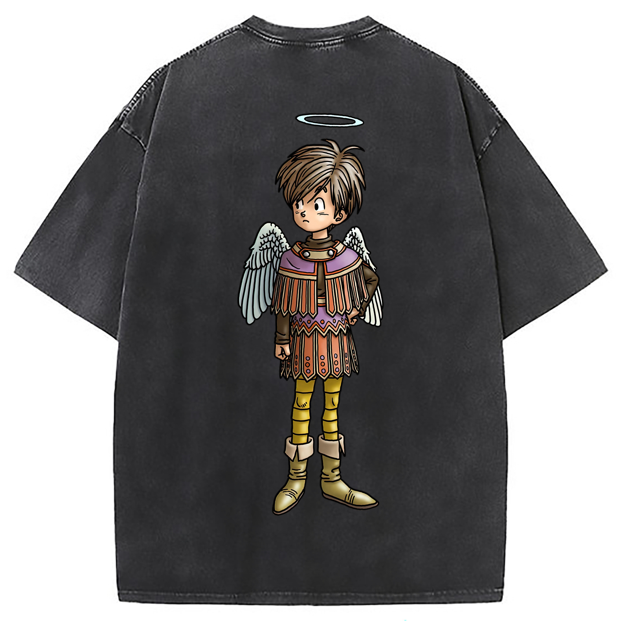（画像用） ドラゴンクエスト Doragon Kuesuto Dragon Quest 綿100% ヴィンテージ風 半袖Tシャツ（背面プリント）