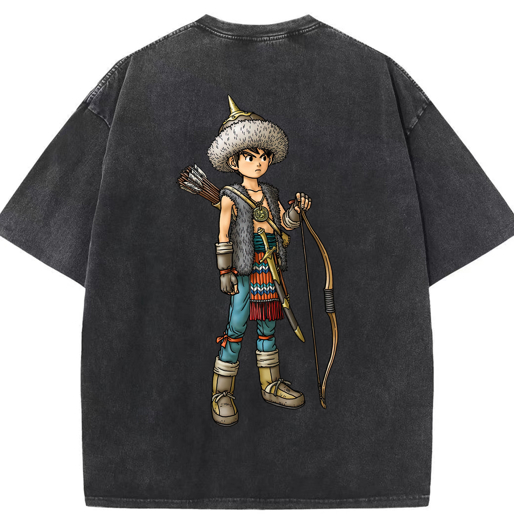 （画像用） ドラゴンクエスト Doragon Kuesuto Dragon Quest 綿100% ヴィンテージ風 半袖Tシャツ（背面プリント）