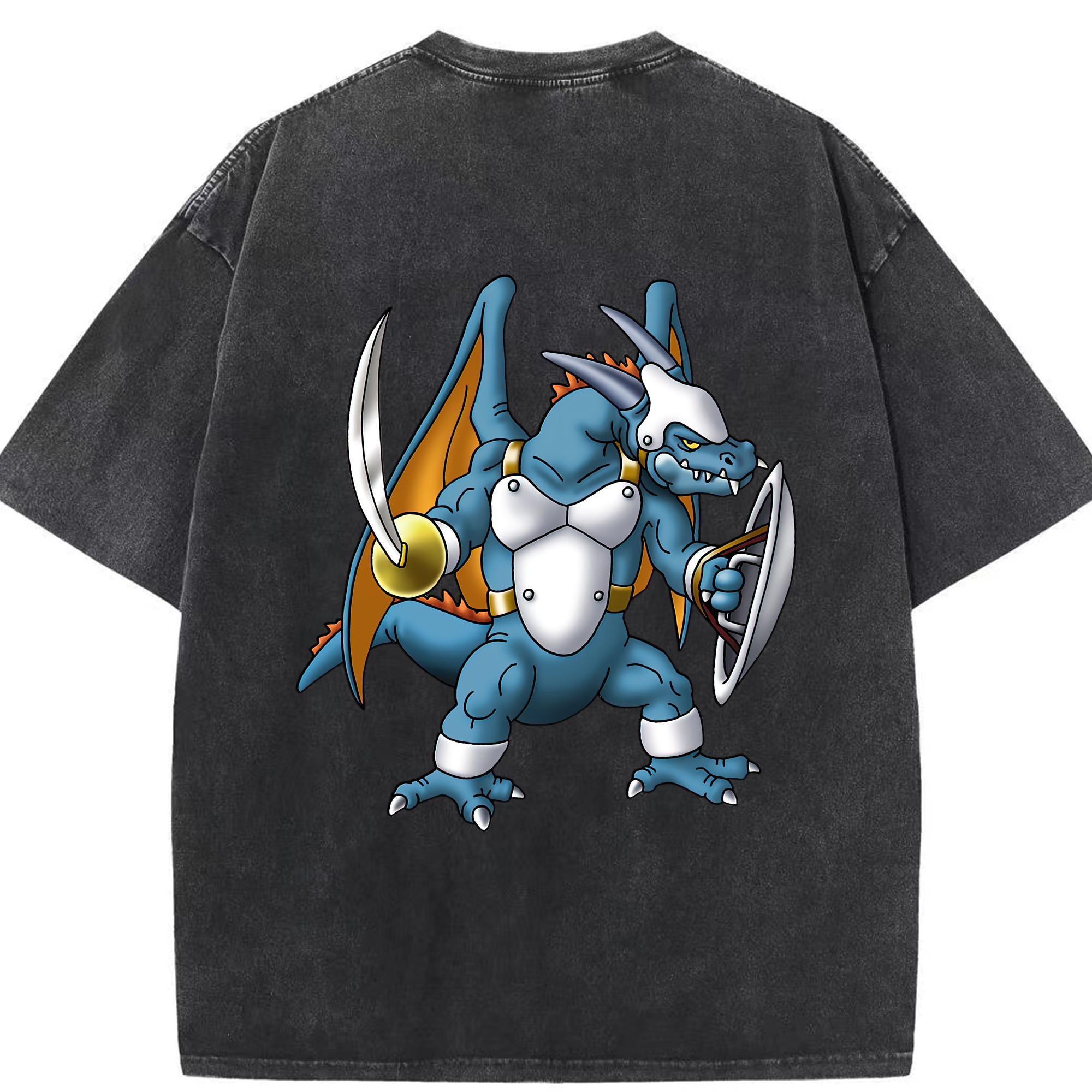（画像用） ドラゴンクエスト Doragon Kuesuto Dragon Quest 綿100% ヴィンテージ風 半袖Tシャツ（背面プリント）
