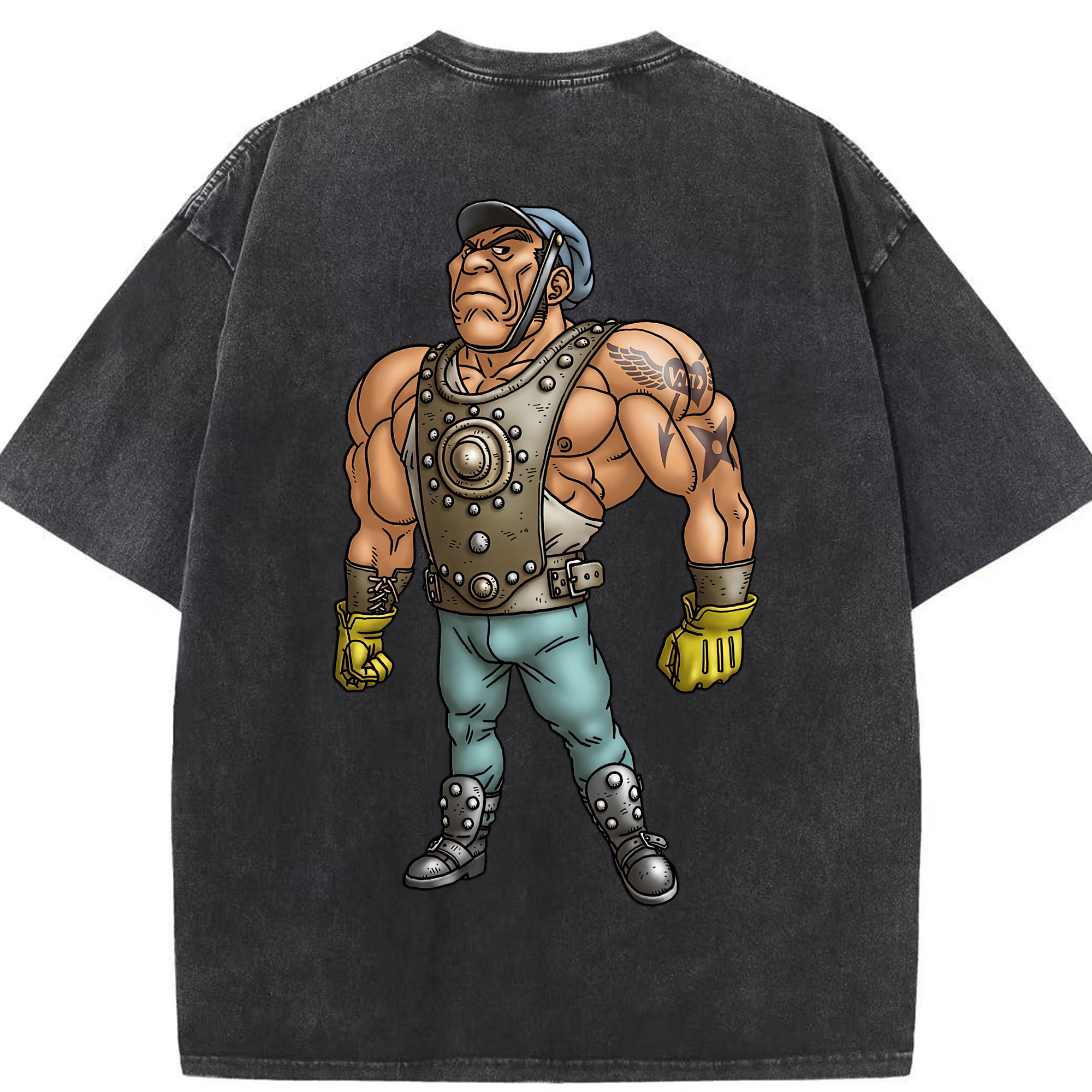 （画像用） ドラゴンクエスト Doragon Kuesuto Dragon Quest 綿100% ヴィンテージ風 半袖Tシャツ（背面プリント）