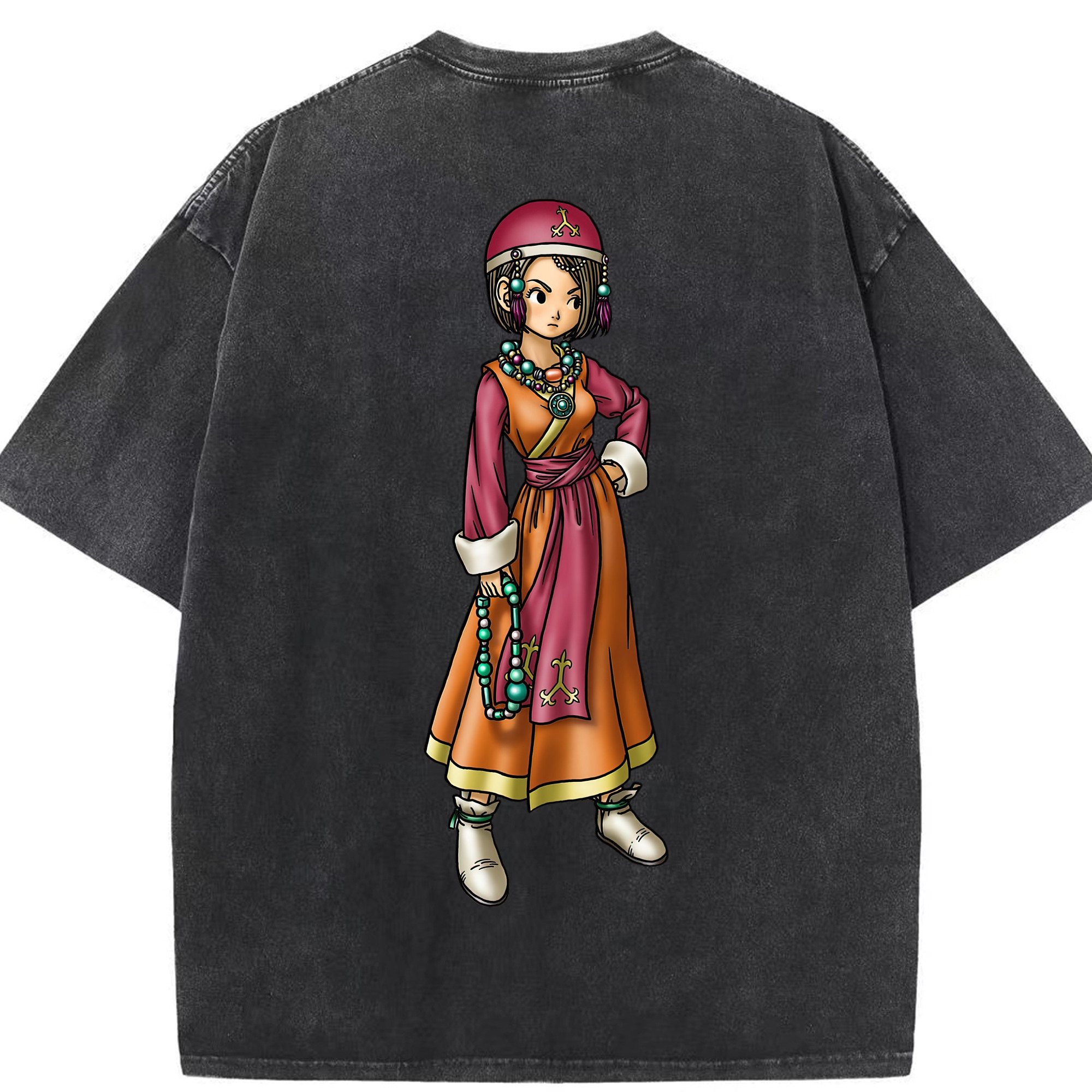 （画像用） ドラゴンクエスト Doragon Kuesuto Dragon Quest 綿100% ヴィンテージ風 半袖Tシャツ（背面プリント）