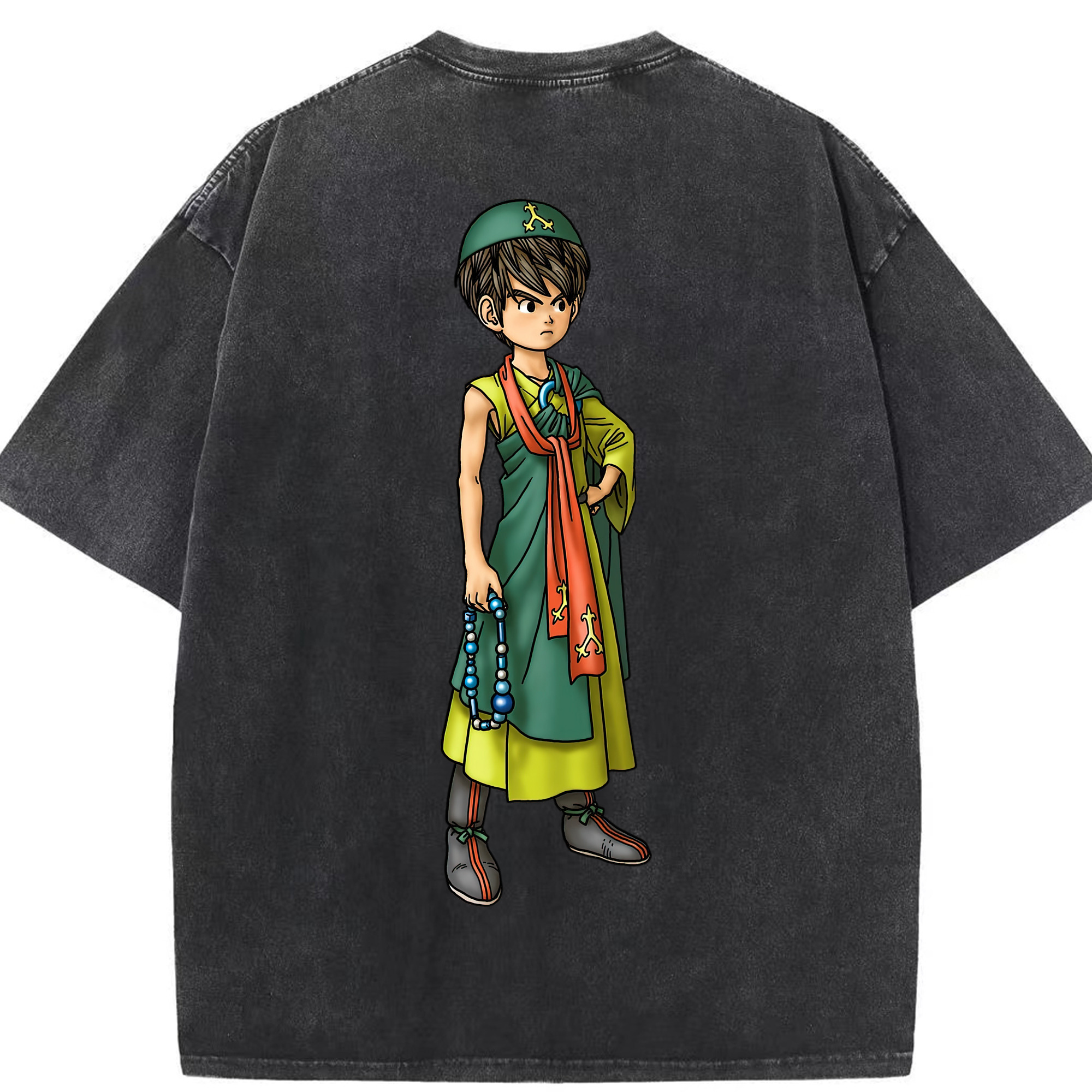 （画像用） ドラゴンクエスト Doragon Kuesuto Dragon Quest 綿100% ヴィンテージ風 半袖Tシャツ（背面プリント）